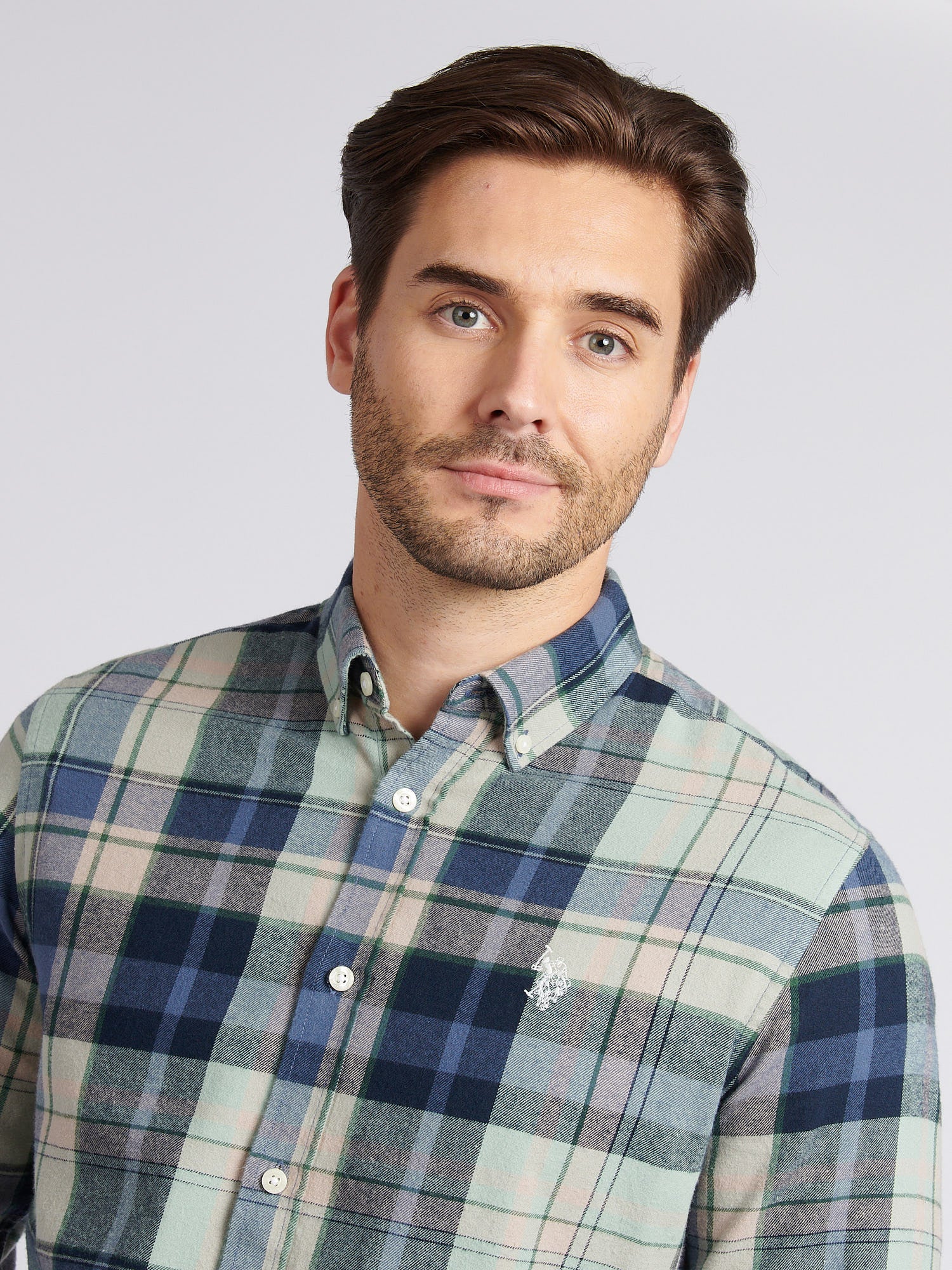 Mens Checked Buttondown Shirt in Vintage Indigo - Image 2