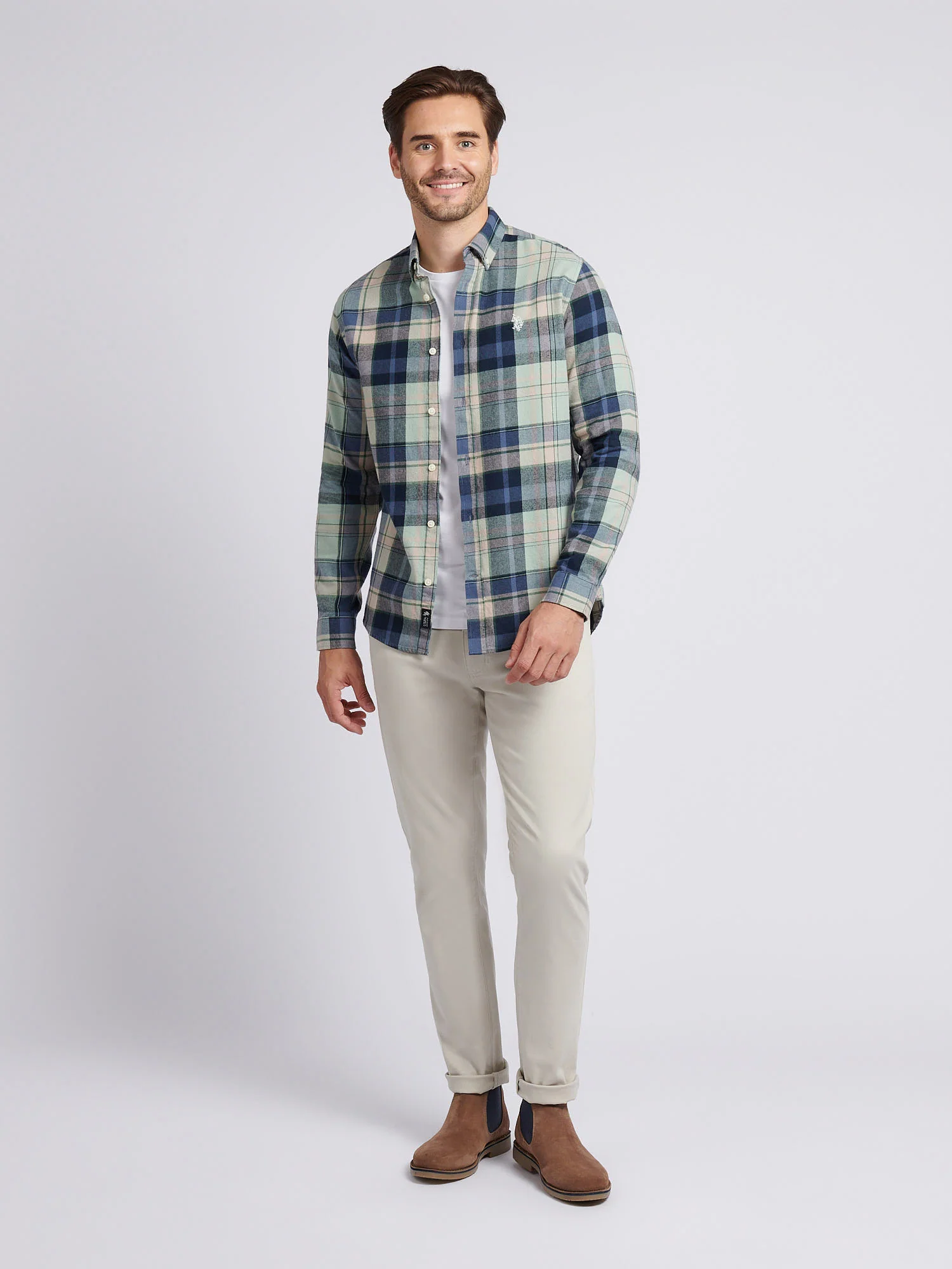 Mens Checked Buttondown Shirt in Vintage Indigo - Image 3