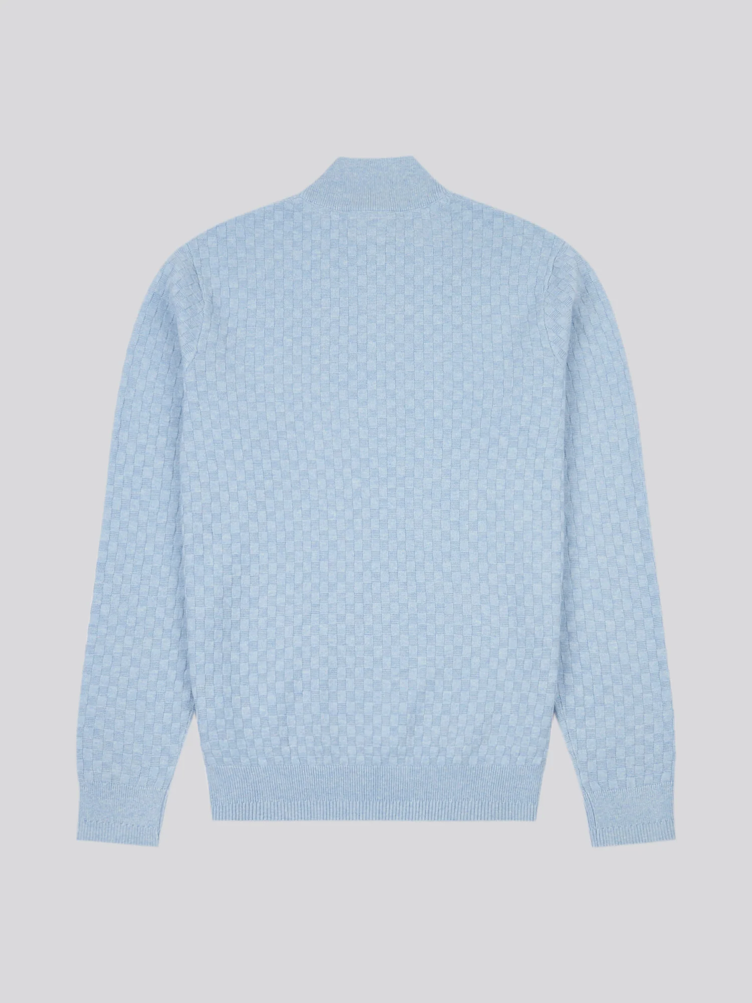 Mens Checkerboard Funnel Neck 1/4 Zip Knit in Parisian Blue Marl - Image 6