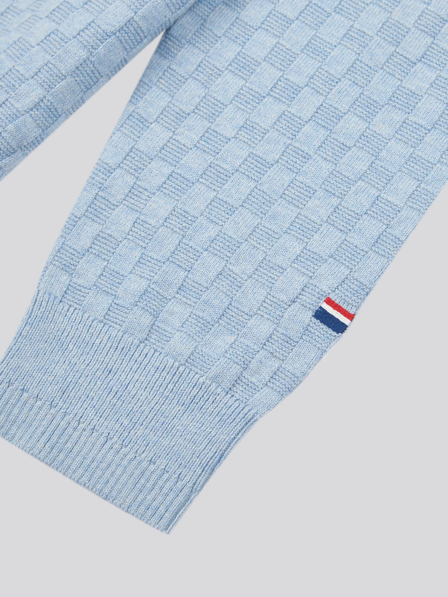 Mens Checkerboard Funnel Neck 1/4 Zip Knit in Parisian Blue Marl - Image 8