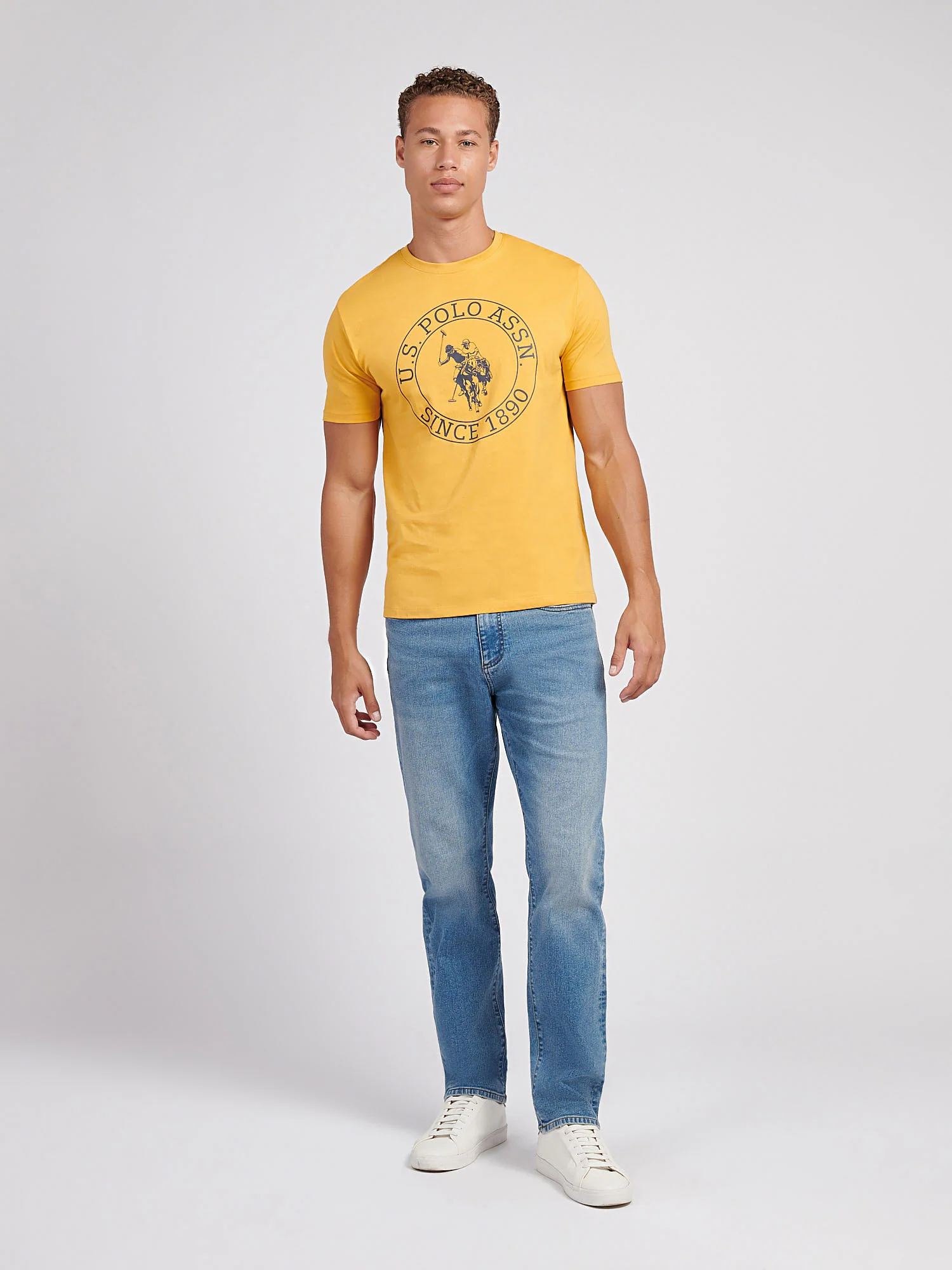 Mens Circle Print T-Shirt in Golden Apricot - Image 3