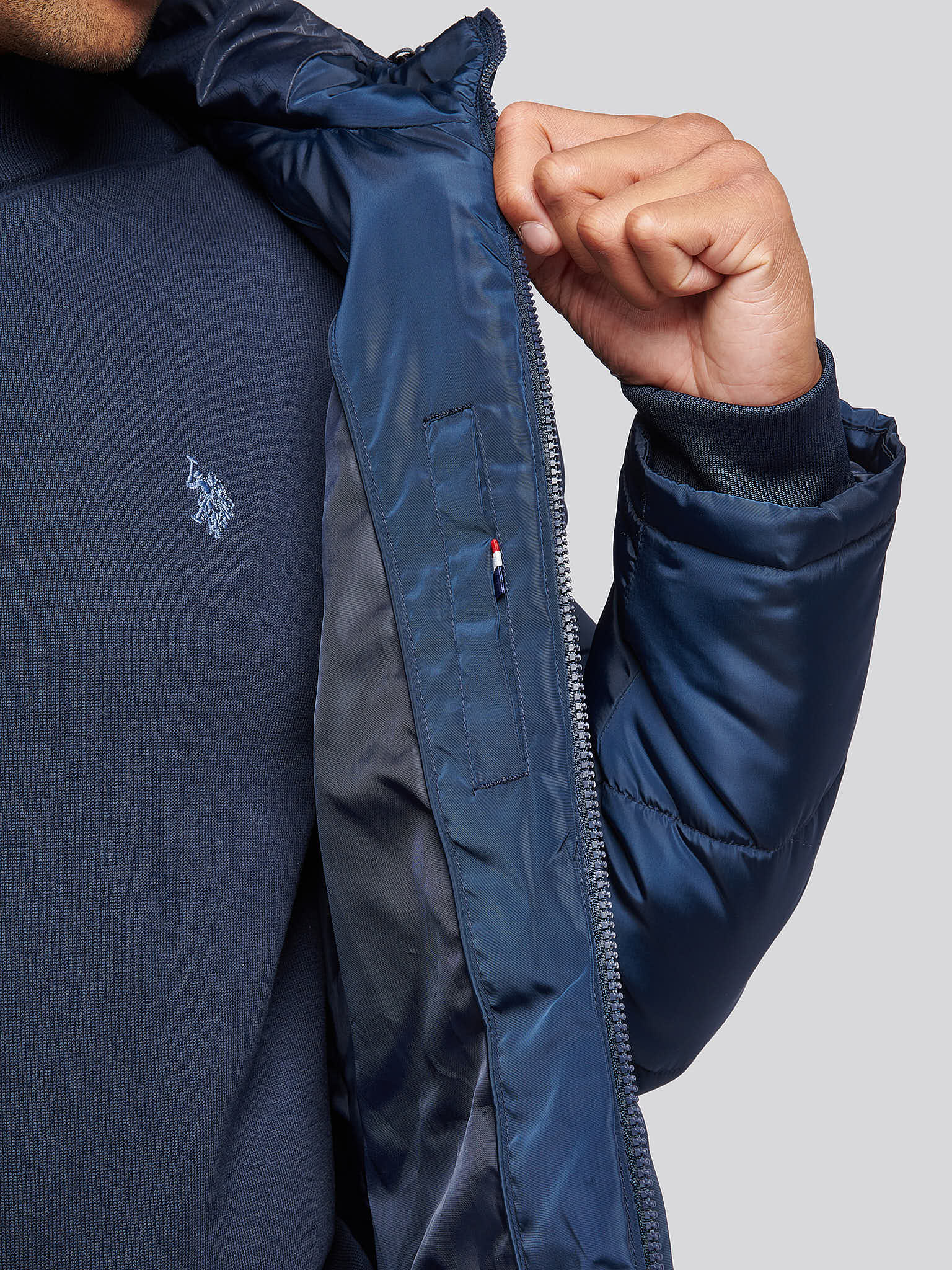 Mens Classic Longlined Puffer Jacket in Dark Sapphire Navy - Image 5