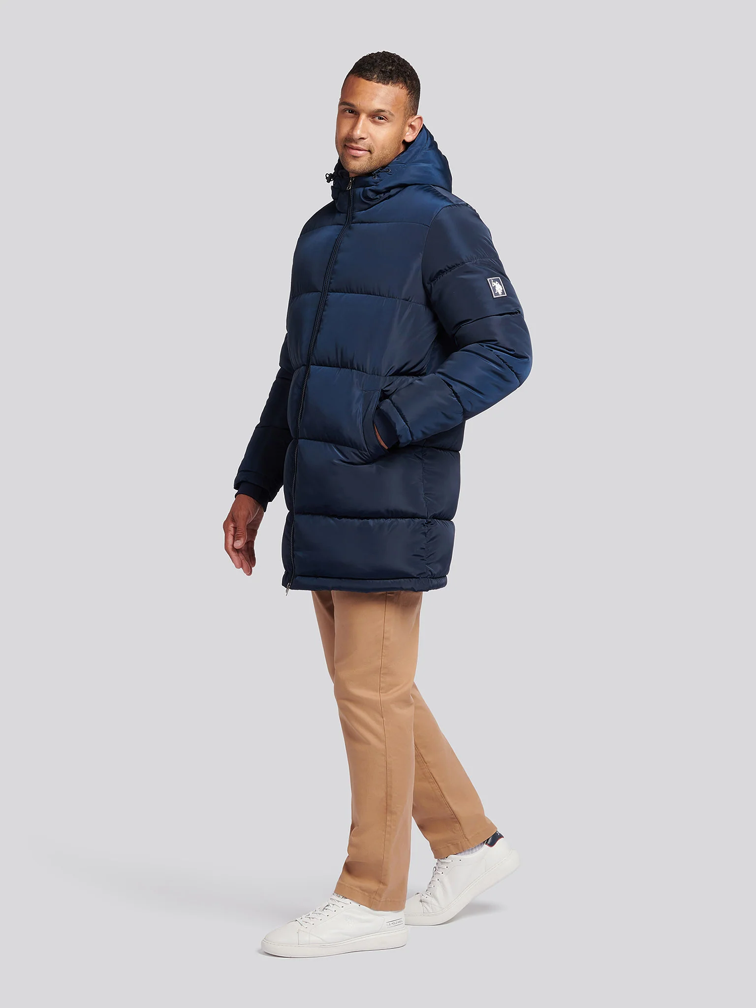 Mens Classic Longlined Puffer Jacket in Dark Sapphire Navy - Image 7