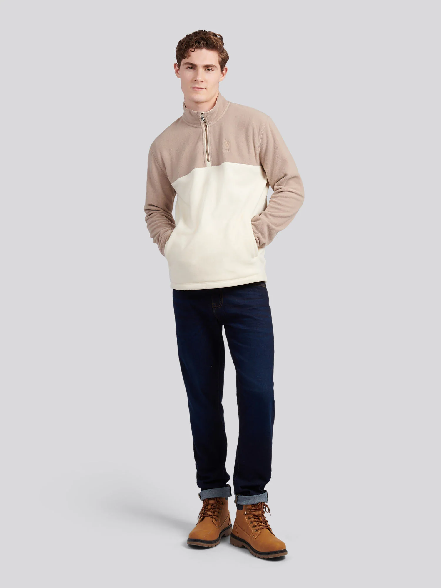 Mens Colour Block Micro Fleece Funnel in Atmosphere - Image 3