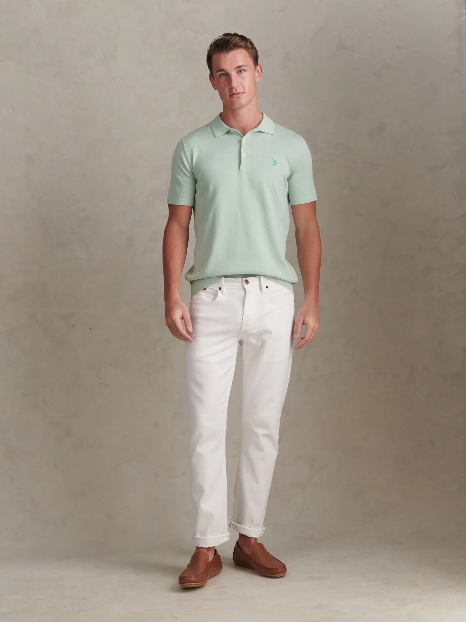 Mens Combed Cotton Polo Shirt Aqua Foam - Image 3