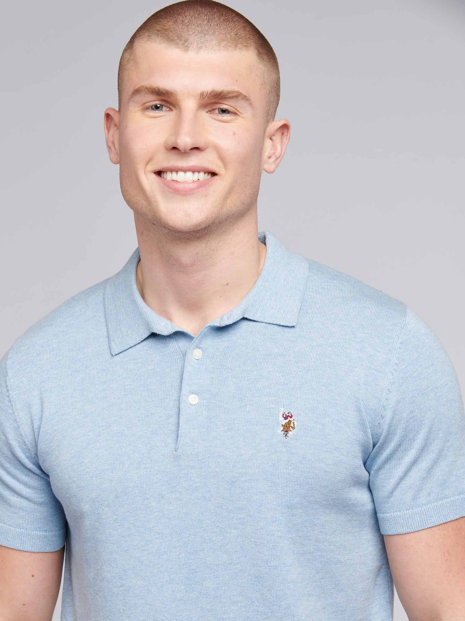 Mens Combed Cotton Polo Shirt Parisian Blue Marl / Multi Coloured DHM - Image 2
