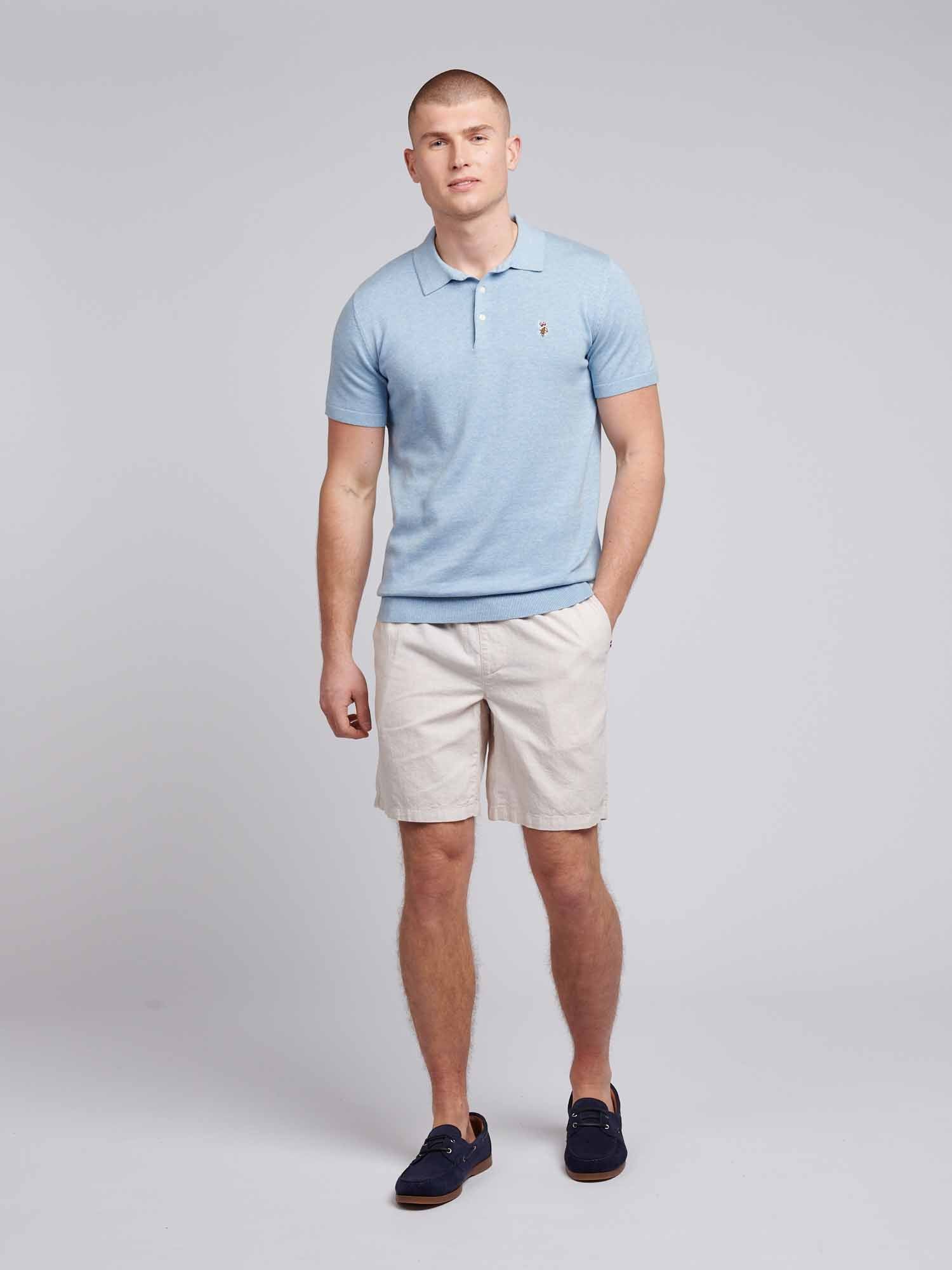 Mens Combed Cotton Polo Shirt Parisian Blue Marl / Multi Coloured DHM - Image 3