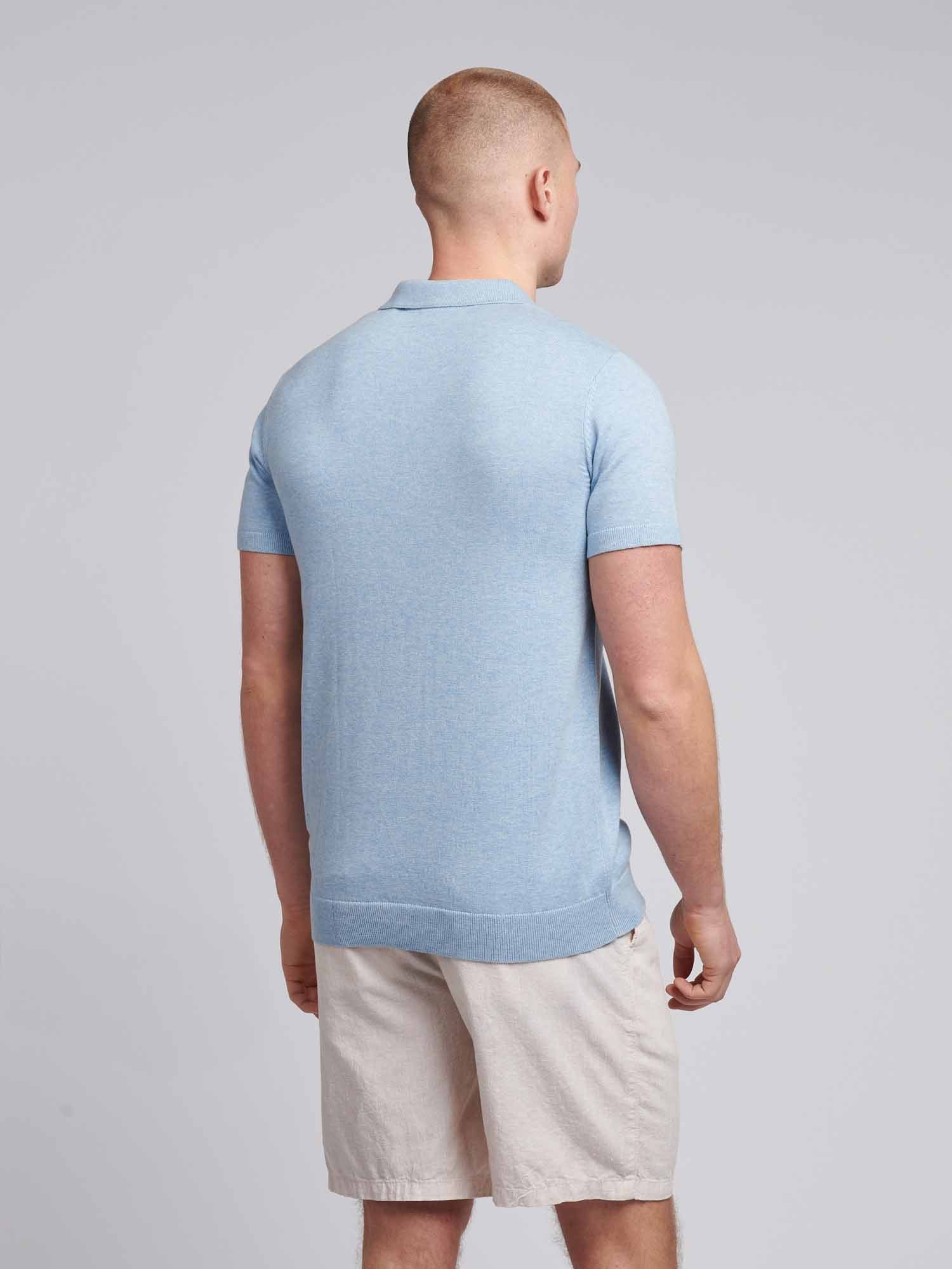 Mens Combed Cotton Polo Shirt Parisian Blue Marl / Multi Coloured DHM - Image 4