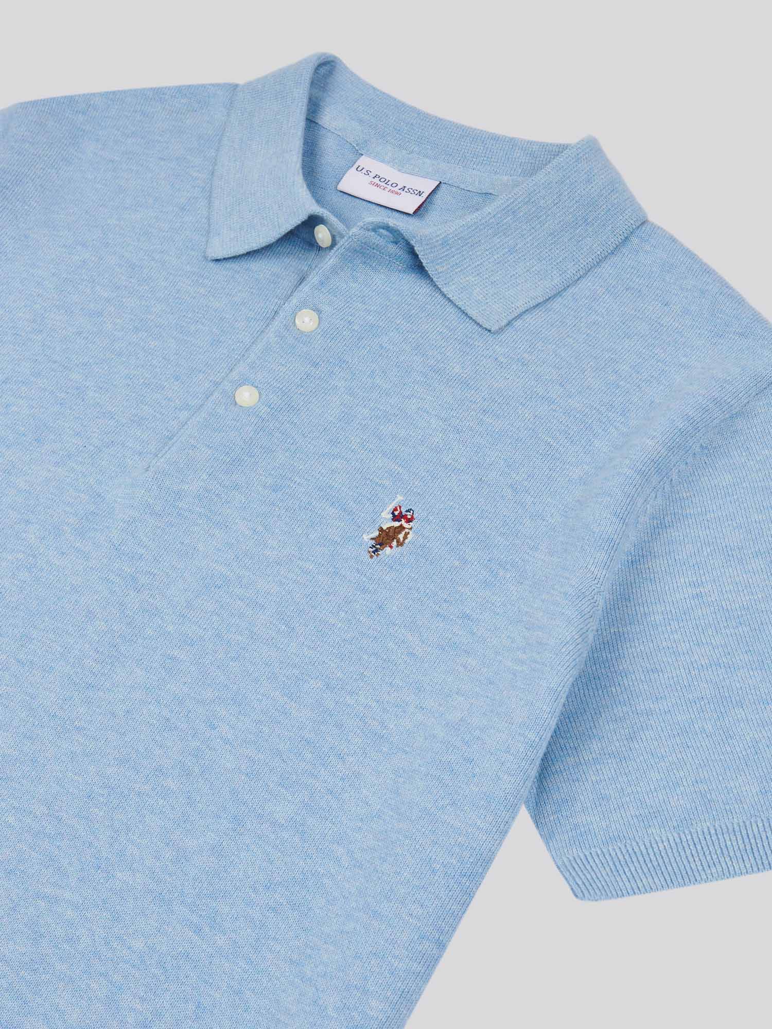 Mens Combed Cotton Polo Shirt Parisian Blue Marl / Multi Coloured DHM - Image 6