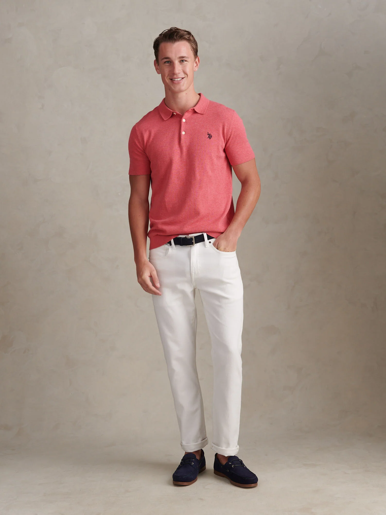 Mens Combed Cotton Polo Shirt Slate Rose Marl - Image 3