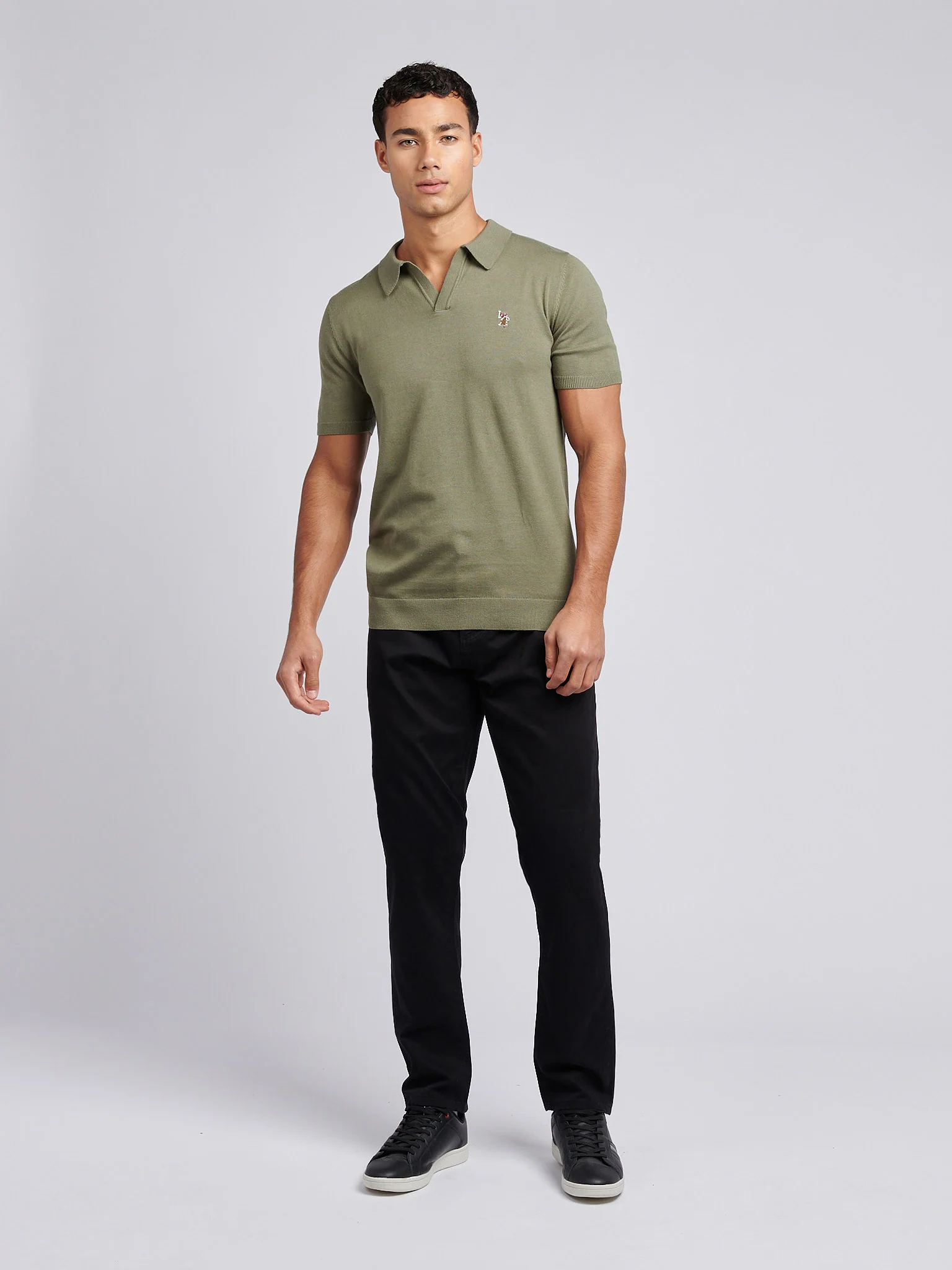 Mens Combed Cotton Revere Polo Shirt in Mulled Basil/Multi coloured DHM - Image 3