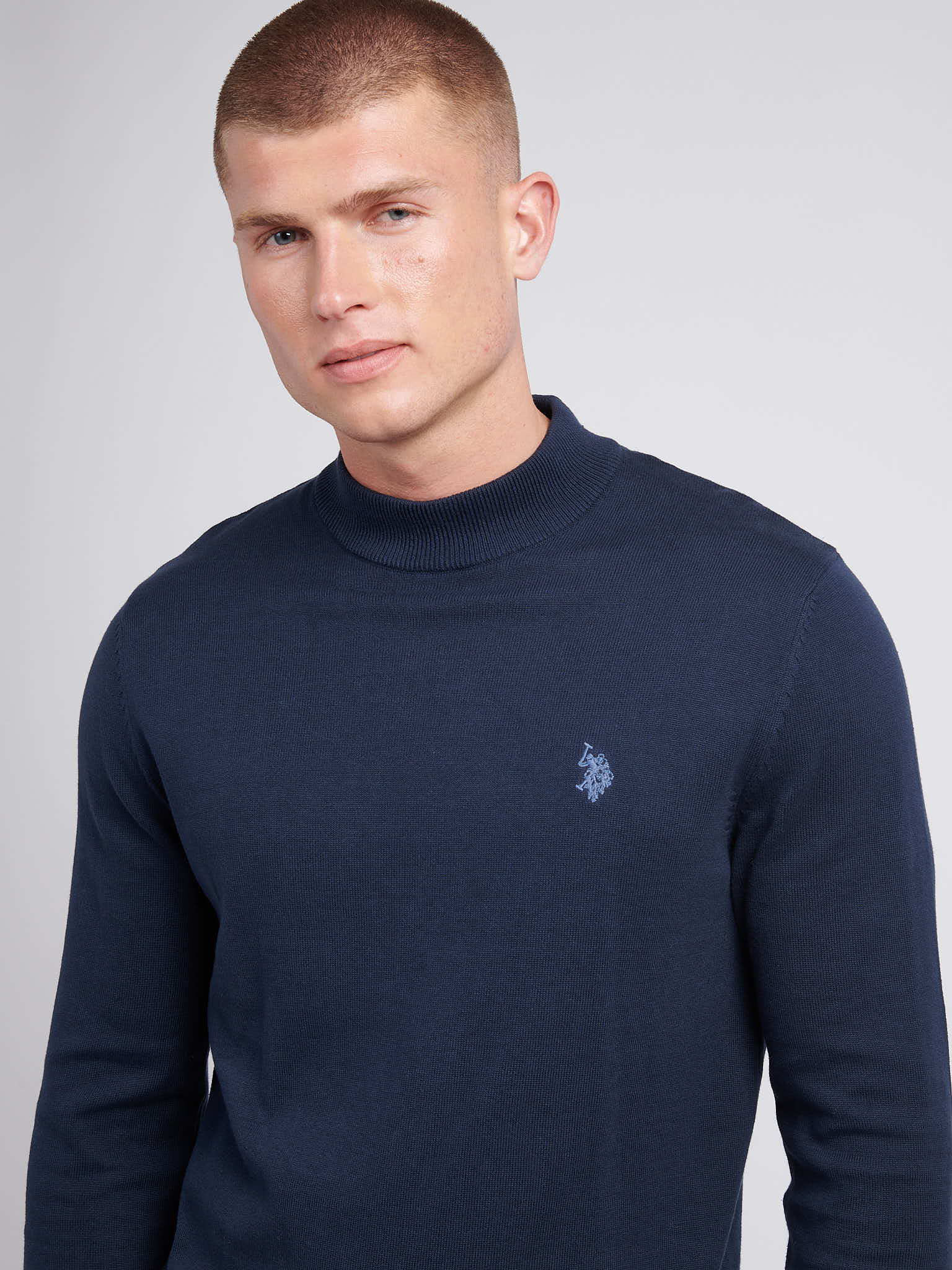 Mens Combed Cotton Turtle Neck in Dark Sapphire Navy / Moonlight Blue DHM - Image 2