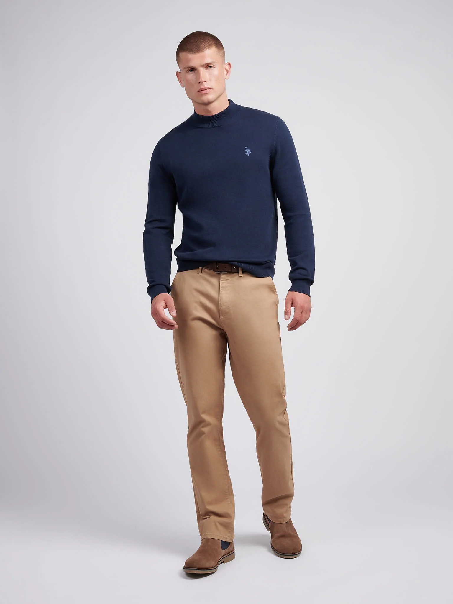 Mens Combed Cotton Turtle Neck in Dark Sapphire Navy / Moonlight Blue DHM - Image 3