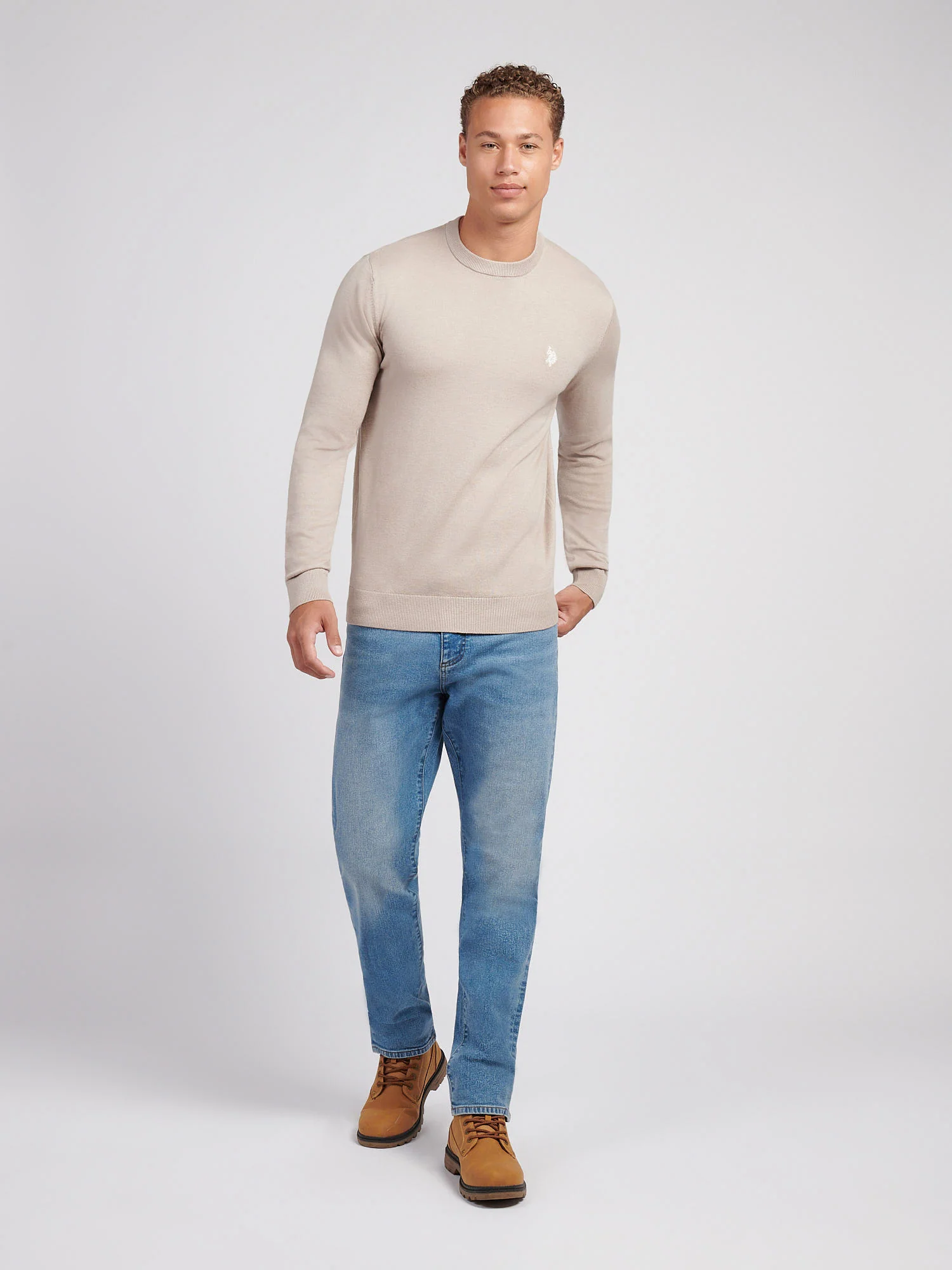 Mens Cotton Crewneck in Atmosphere - Image 3
