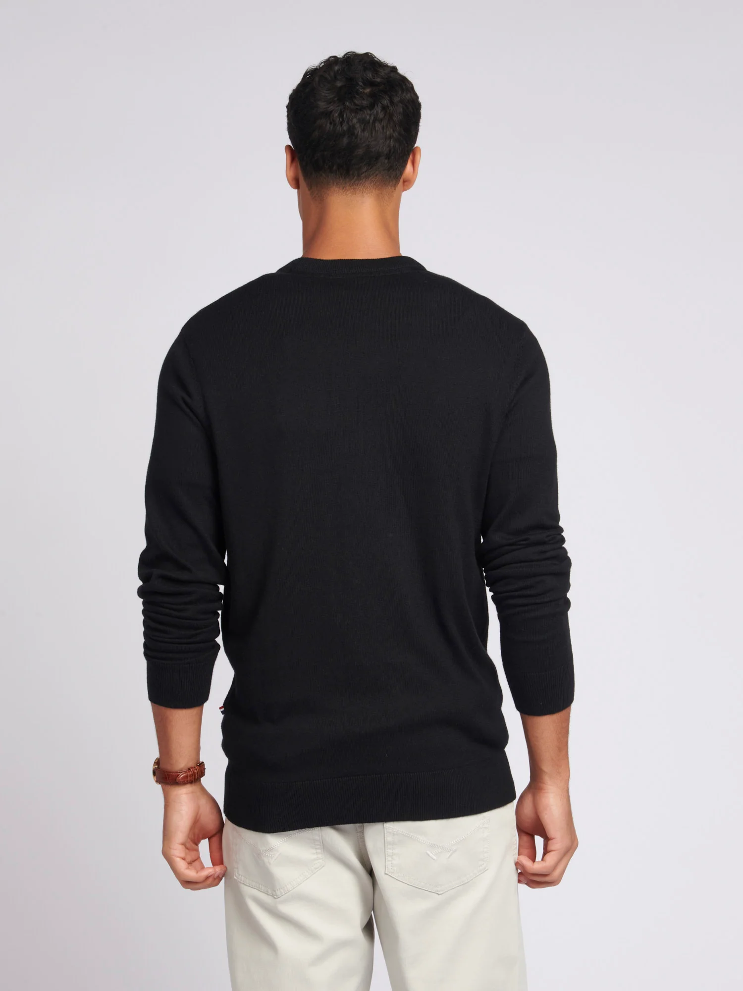 Mens Cotton Crewneck in Black Bright White DHM - Image 4