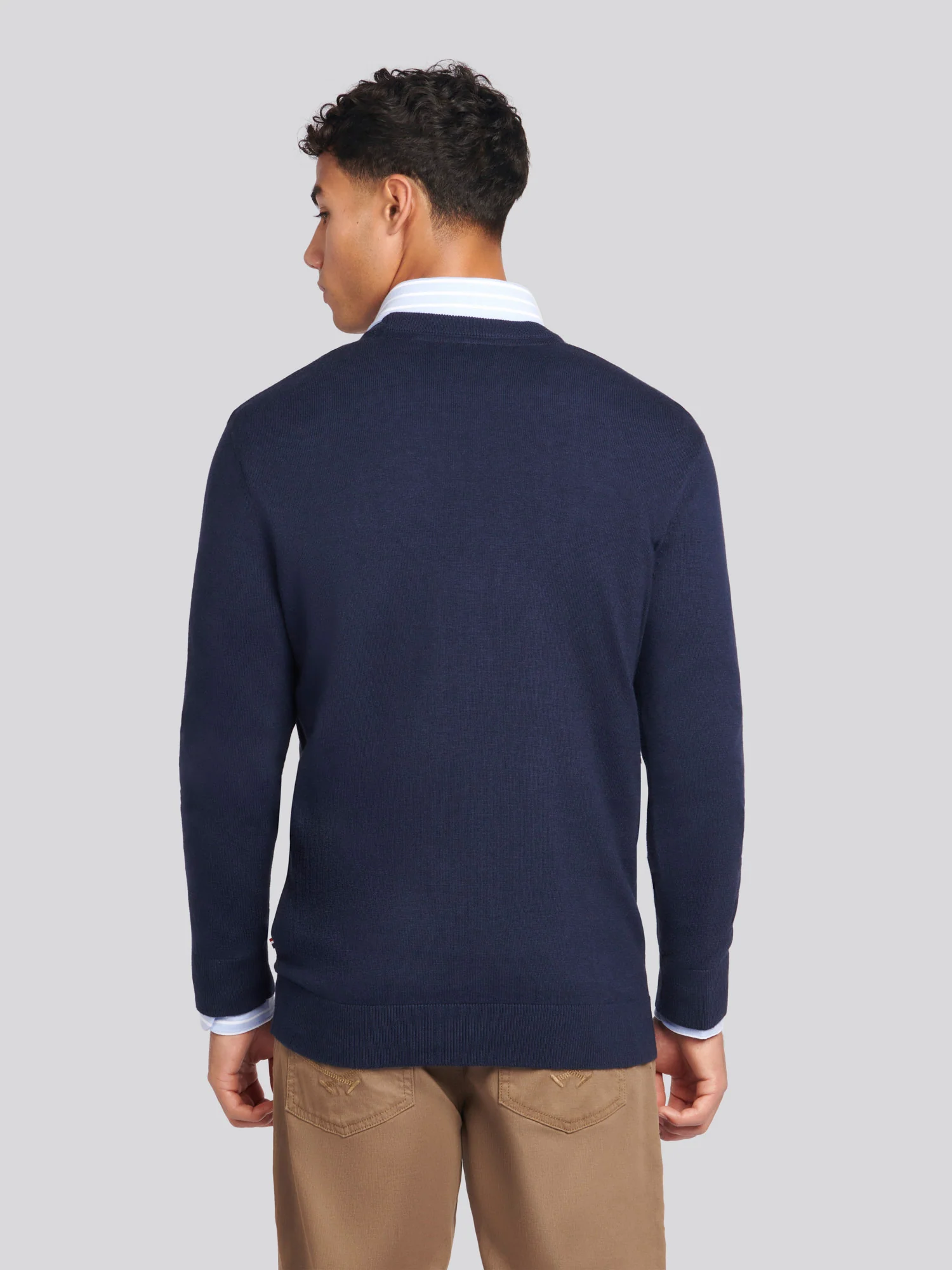 Mens Cotton Crewneck in Dark Sapphire Navy / Haute Red DHM - Image 4