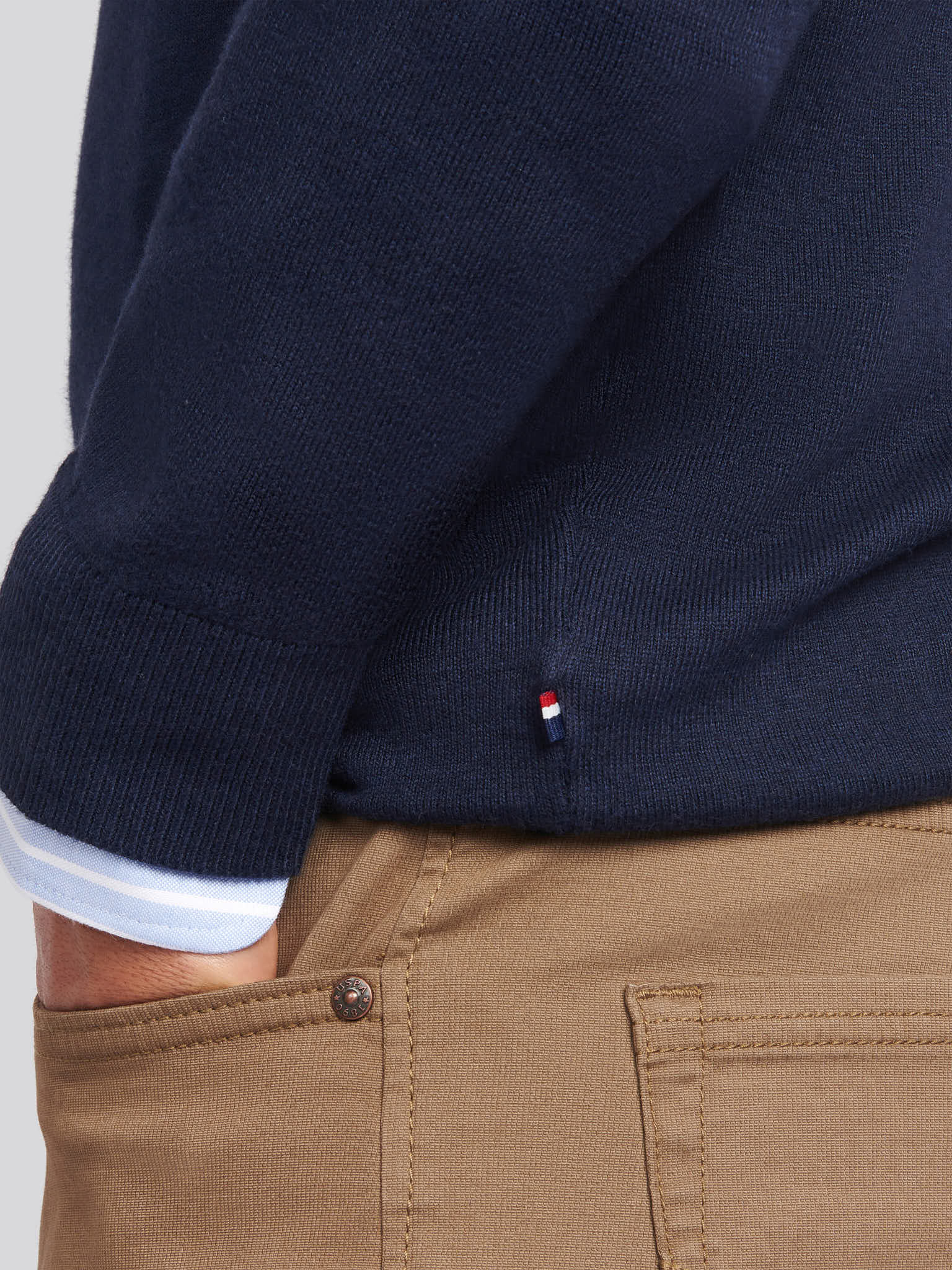 Mens Cotton Crewneck in Dark Sapphire Navy / Haute Red DHM - Image 5