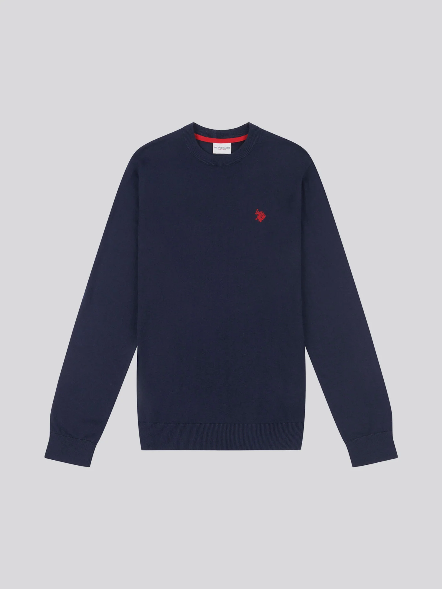 Mens Cotton Crewneck in Dark Sapphire Navy / Haute Red DHM - Image 6