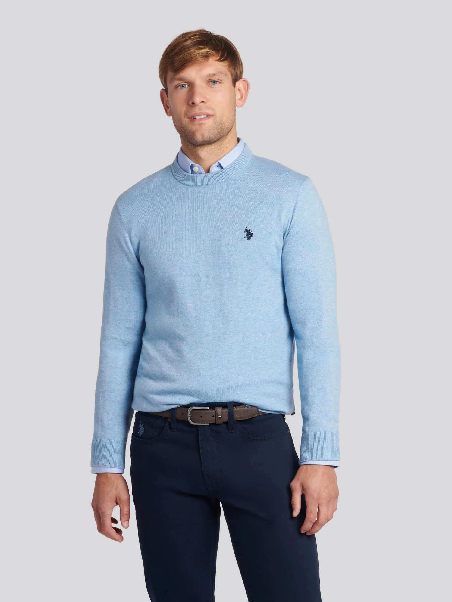 Mens Cotton Crewneck in Parisian Blue Marl