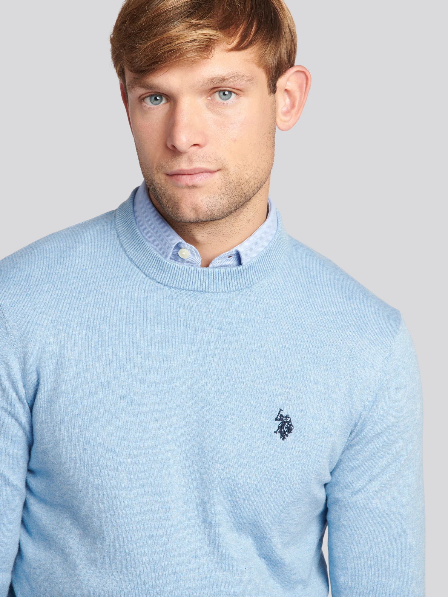 Mens Cotton Crewneck in Parisian Blue Marl - Image 2