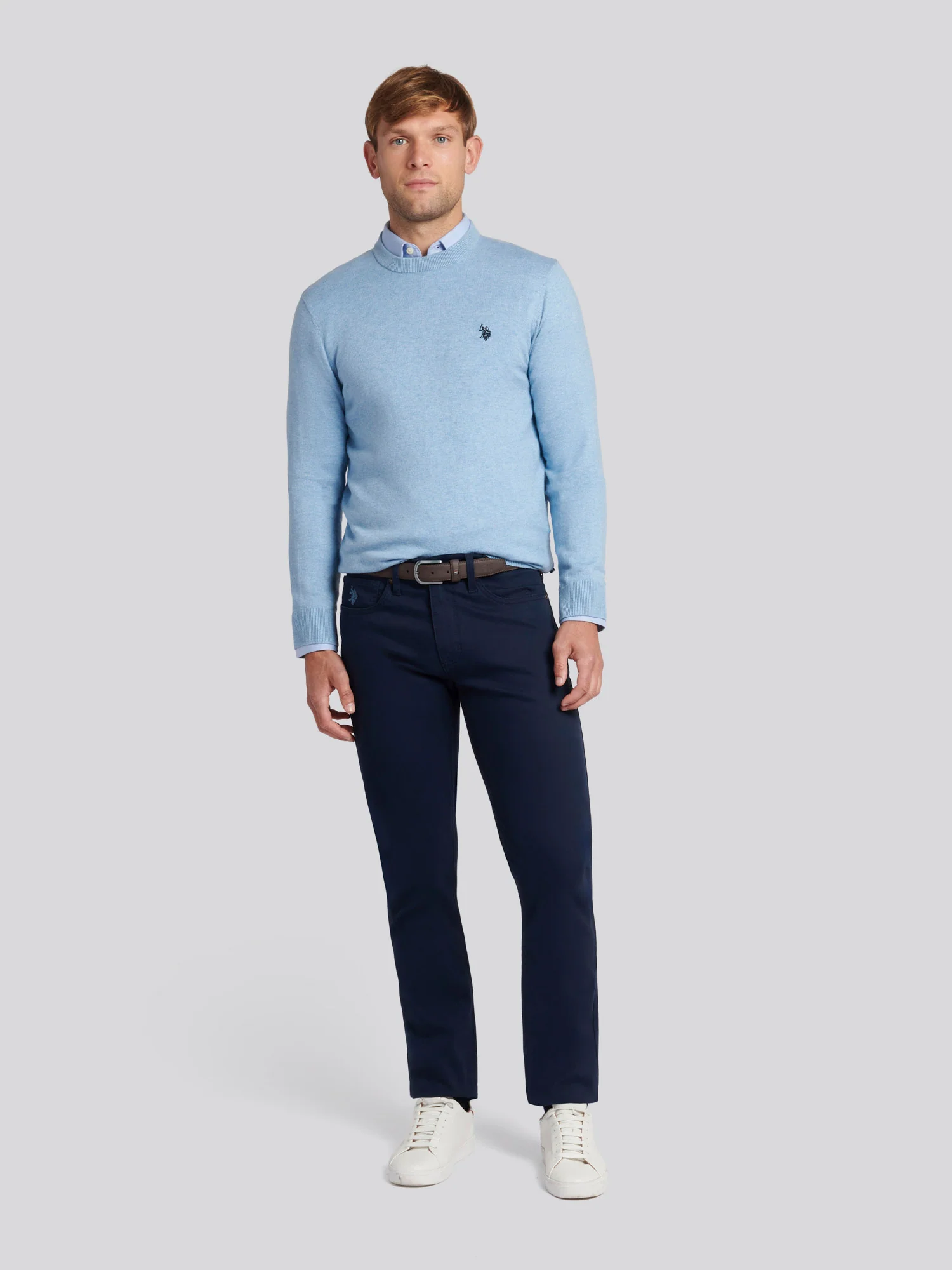 Mens Cotton Crewneck in Parisian Blue Marl - Image 3
