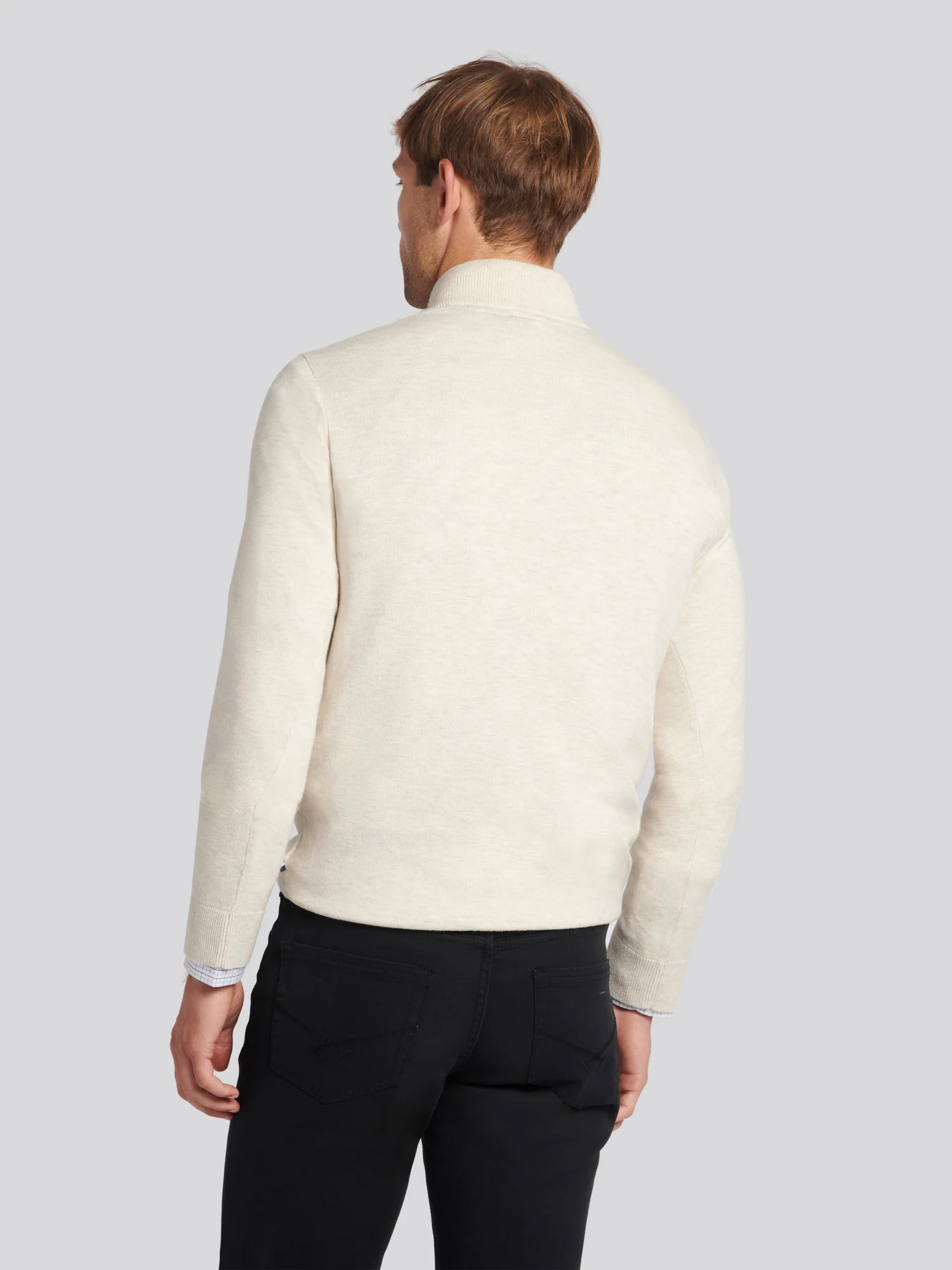 Mens Cotton Funnel Neck 1/4 Zip Knit in Birch Marl - Image 4