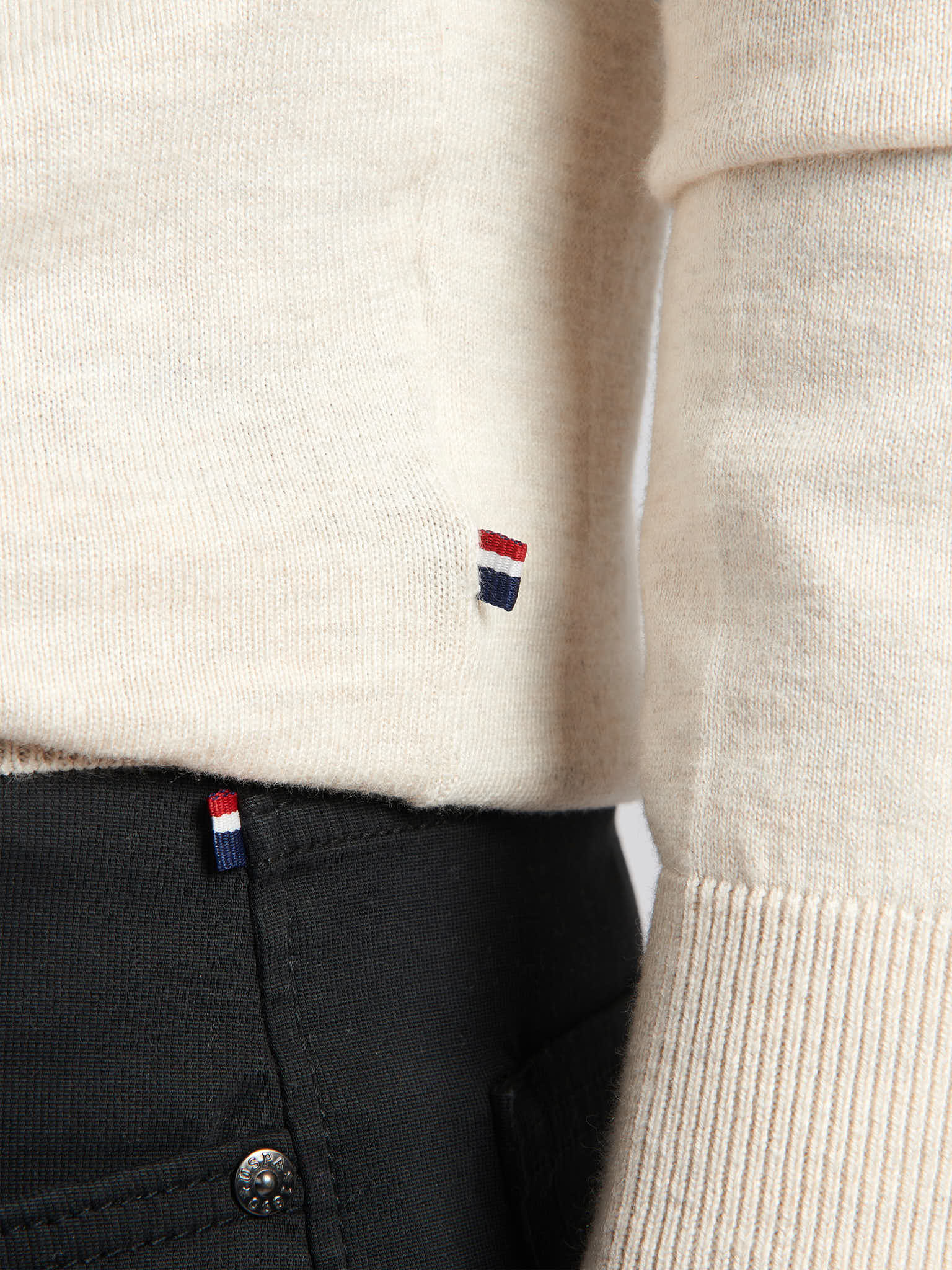 Mens Cotton Funnel Neck 1/4 Zip Knit in Birch Marl - Image 5