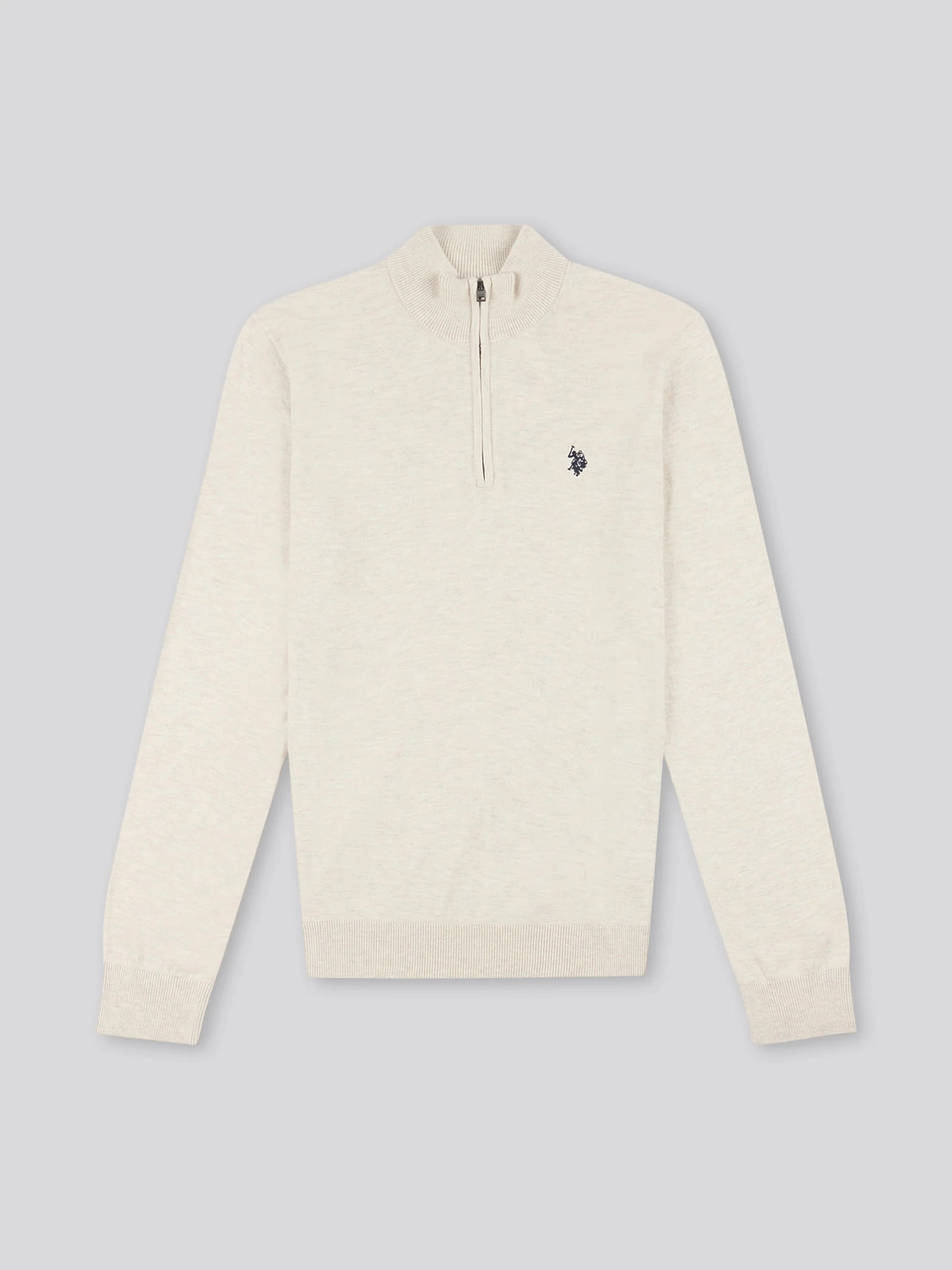 Mens Cotton Funnel Neck 1/4 Zip Knit in Birch Marl - Image 6