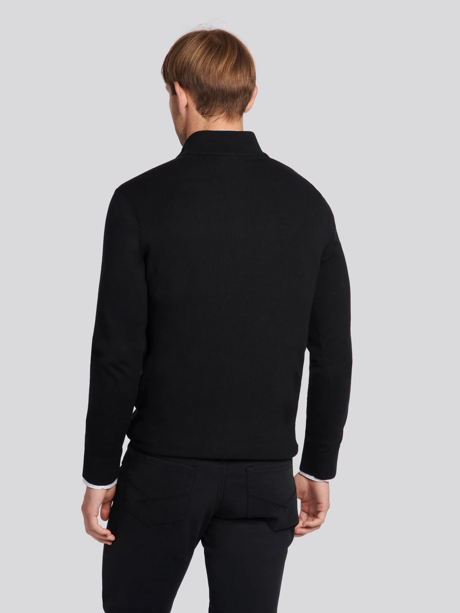 Mens Cotton Funnel Neck 1/4 Zip Knit in Black Bright White DHM - Image 4