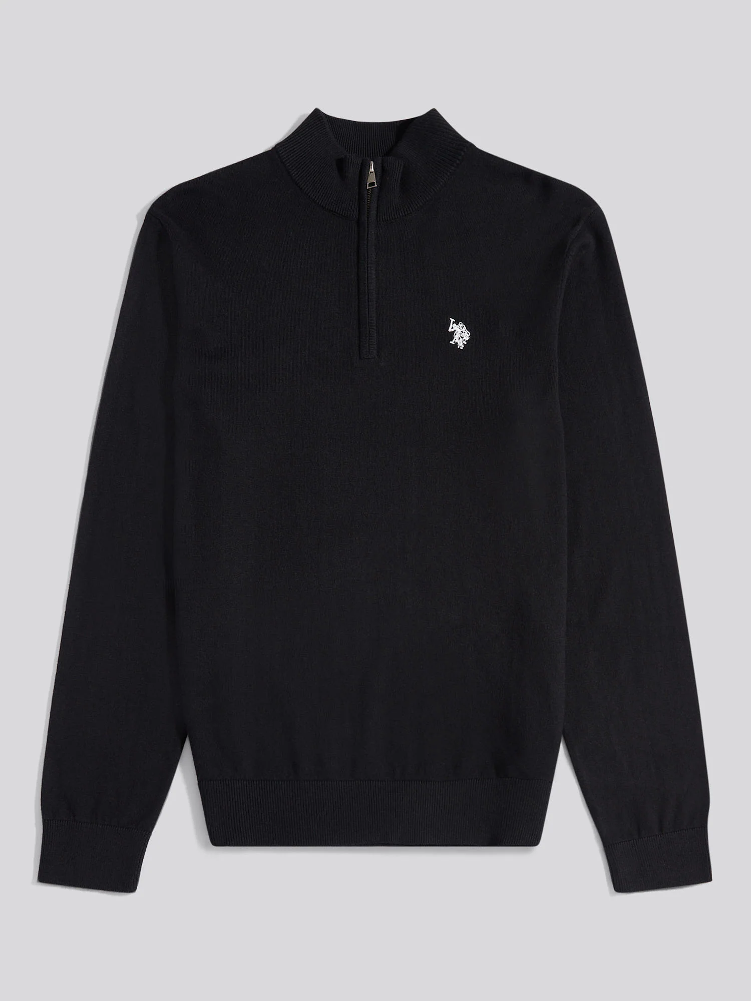 Mens Cotton Funnel Neck 1/4 Zip Knit in Black Bright White DHM - Image 5