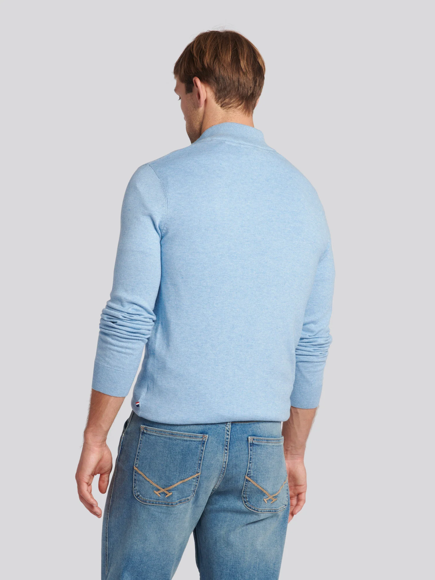 Mens Cotton Funnel Neck 1/4 Zip Knit in Parisian Blue Marl - Image 4