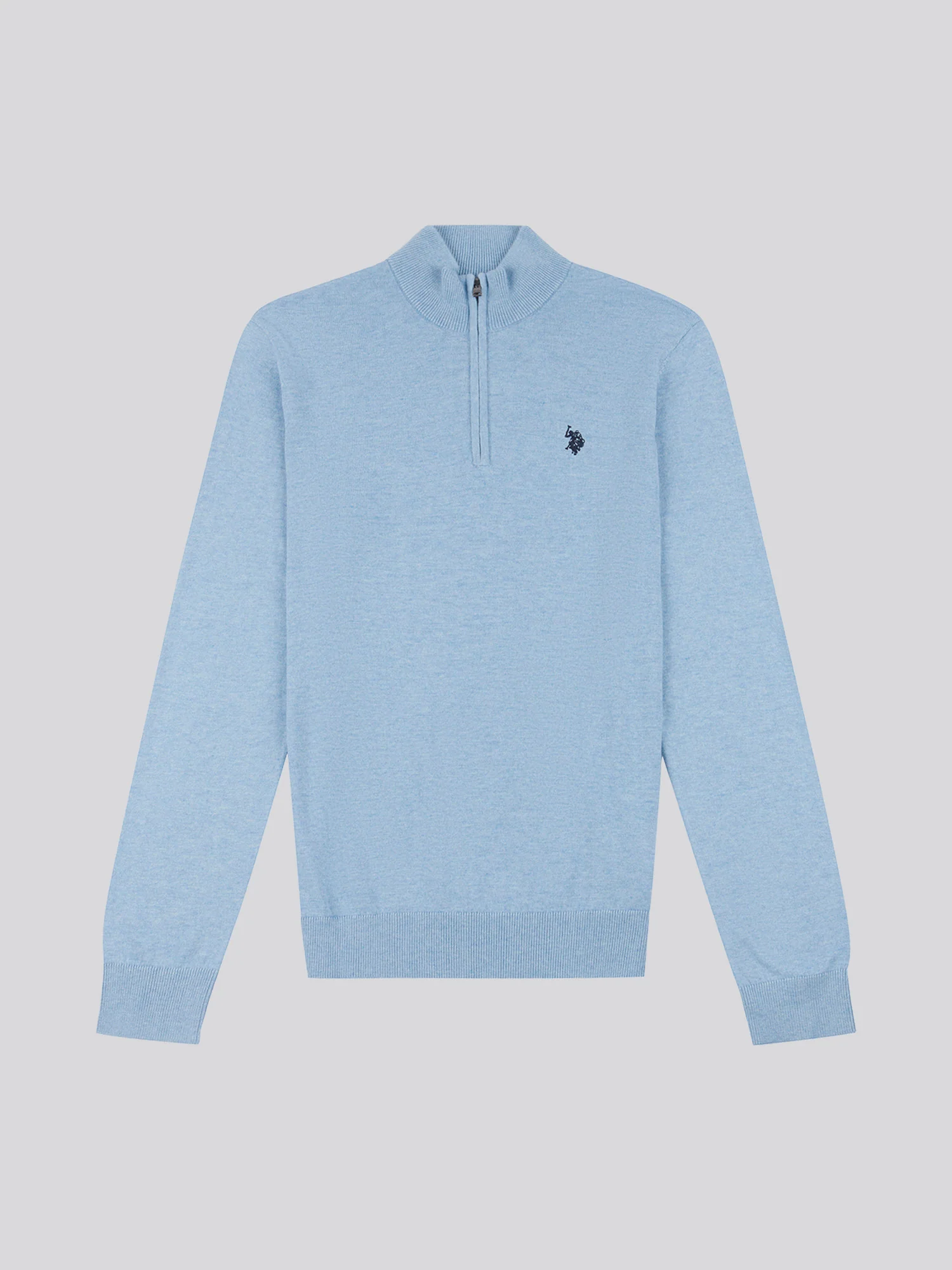 Mens Cotton Funnel Neck 1/4 Zip Knit in Parisian Blue Marl - Image 6