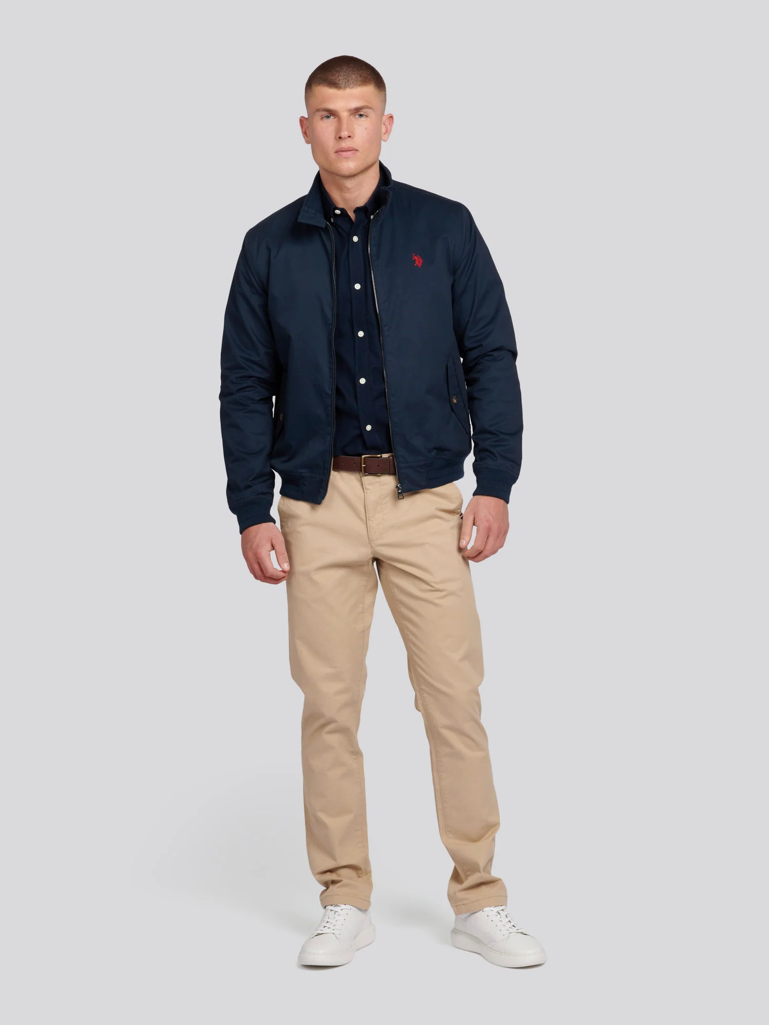 Mens Cotton Twill Harrington Jacket Dark Sapphire Navy / Haute Red DHM - Image 3