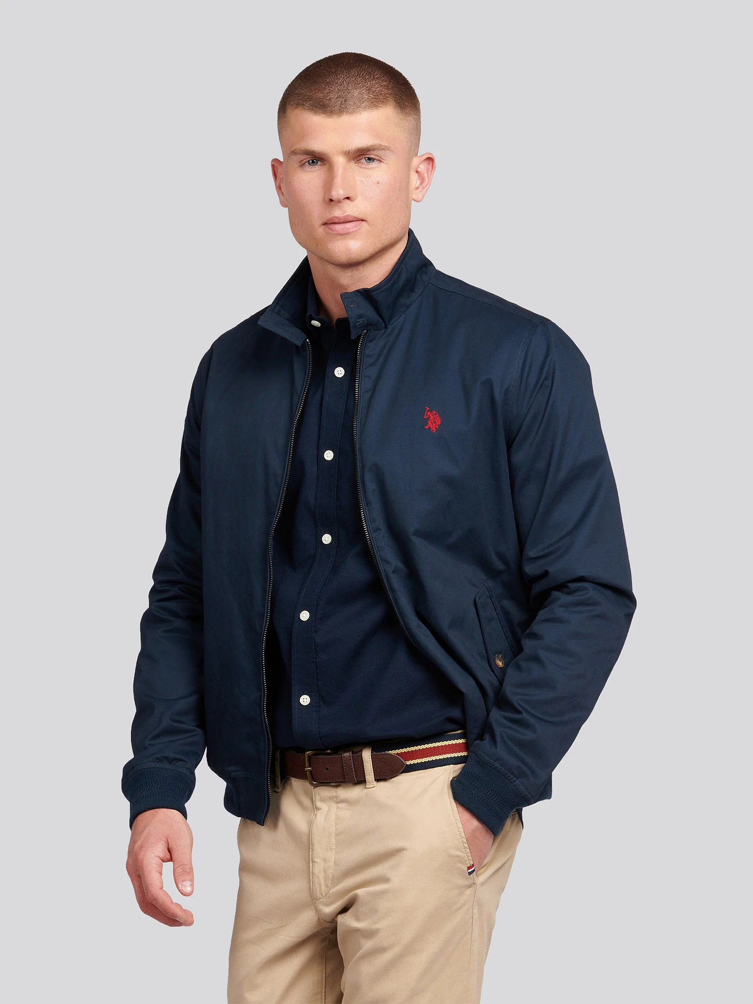 Mens Cotton Twill Harrington Jacket Dark Sapphire Navy / Haute Red DHM - Image 7