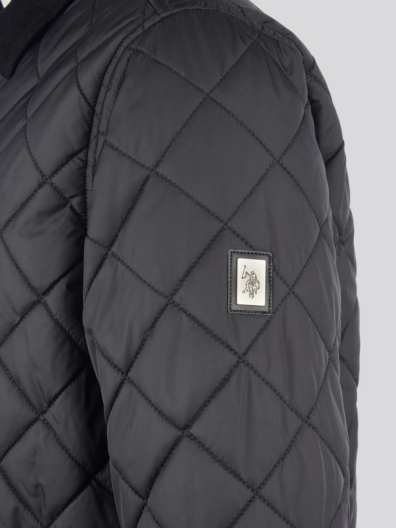 Mens Diamond Quilt Padded Collared Jacket in Black - Image 9