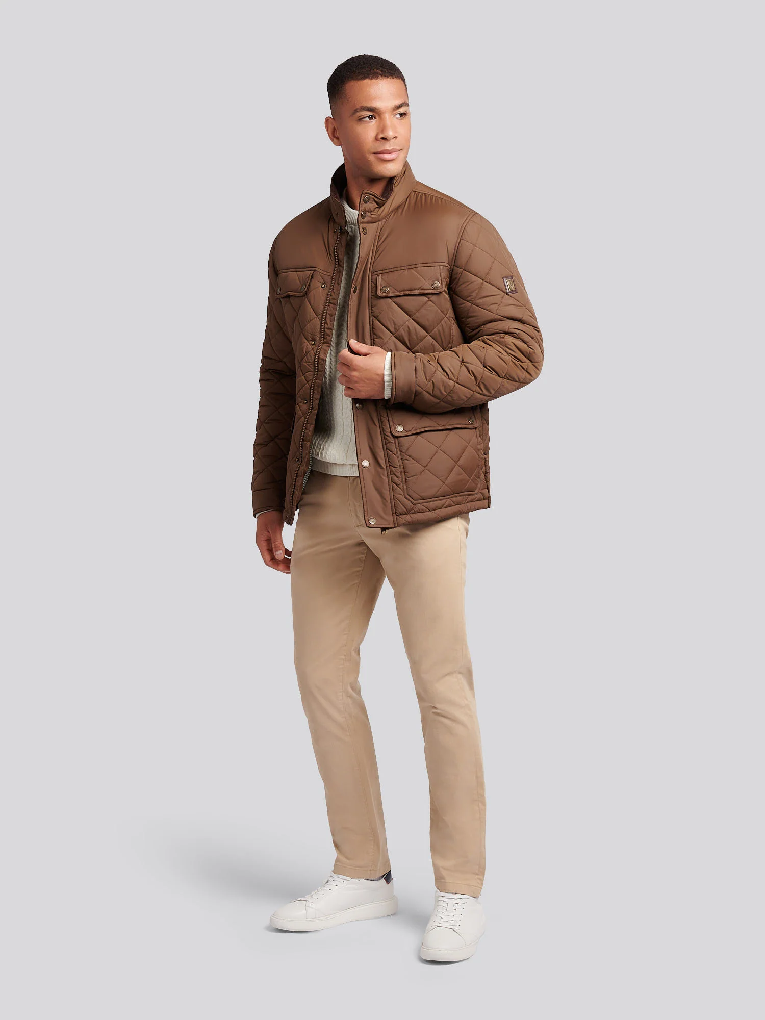 Mens Diamond Quilted Funnel Jacket in Cocoa - Image 3