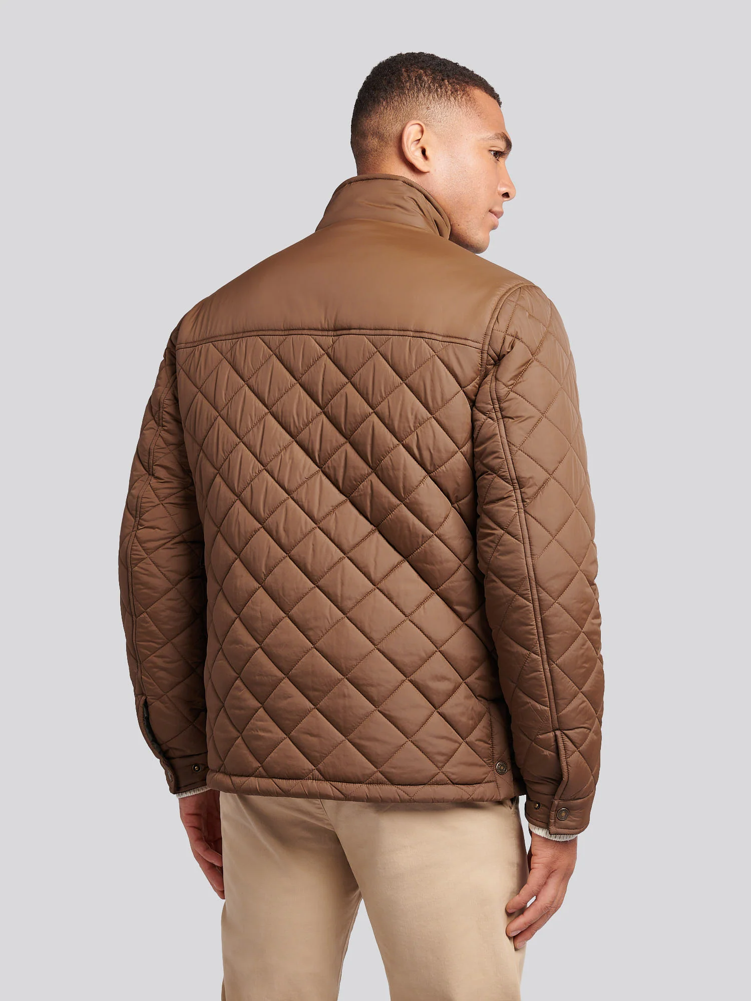 Mens Diamond Quilted Funnel Jacket in Cocoa - Image 4