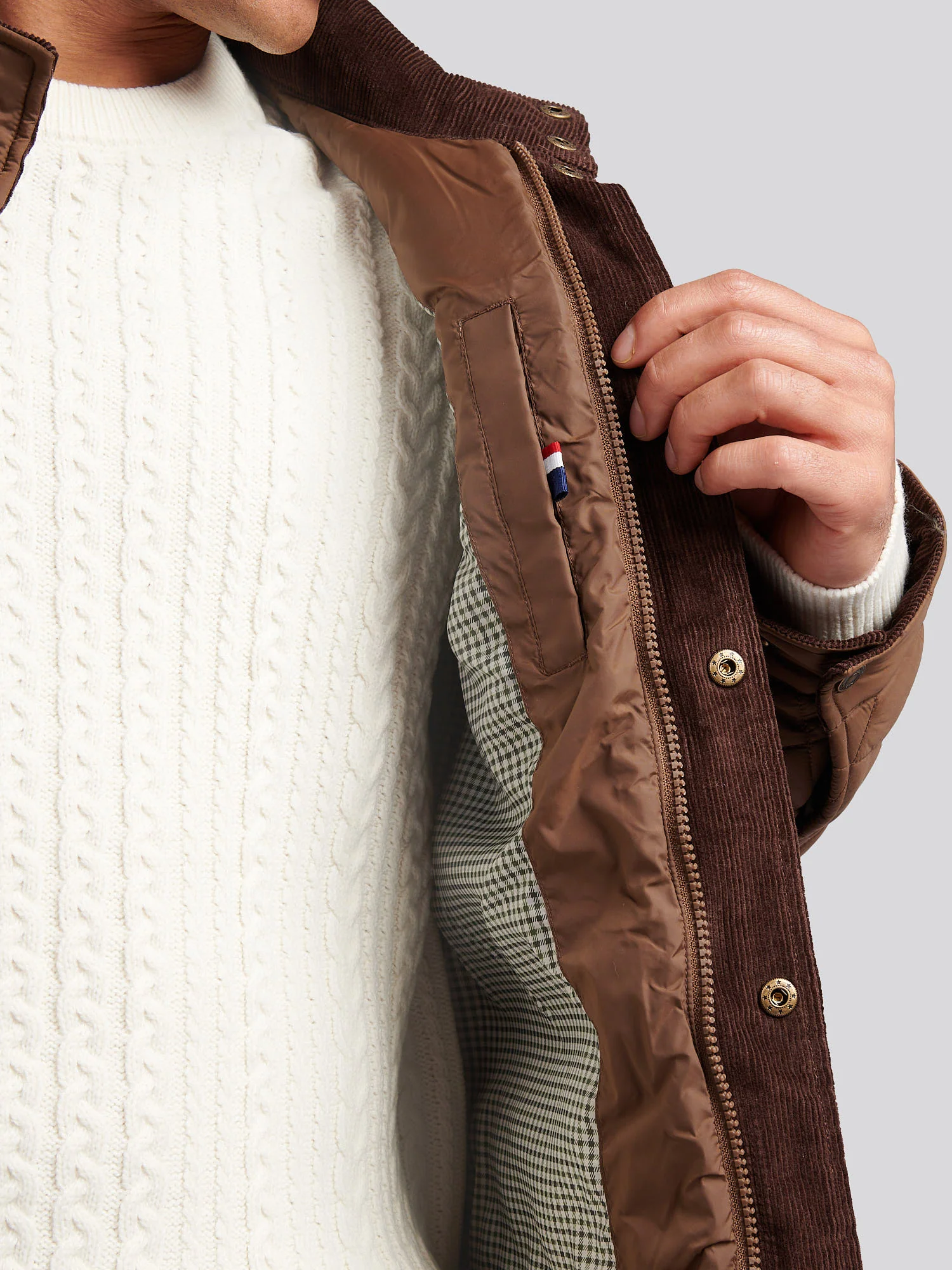Mens Diamond Quilted Funnel Jacket in Cocoa - Image 5