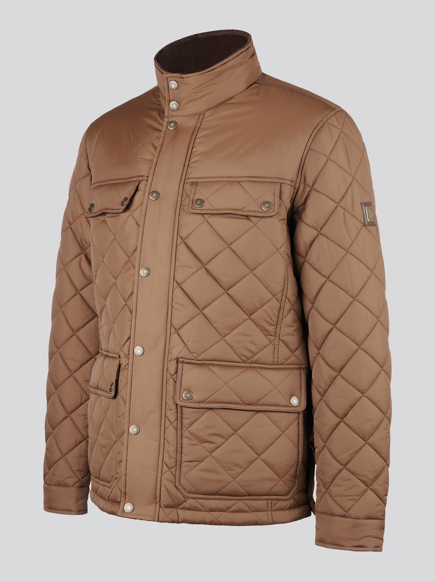 Mens Diamond Quilted Funnel Jacket in Cocoa - Image 7