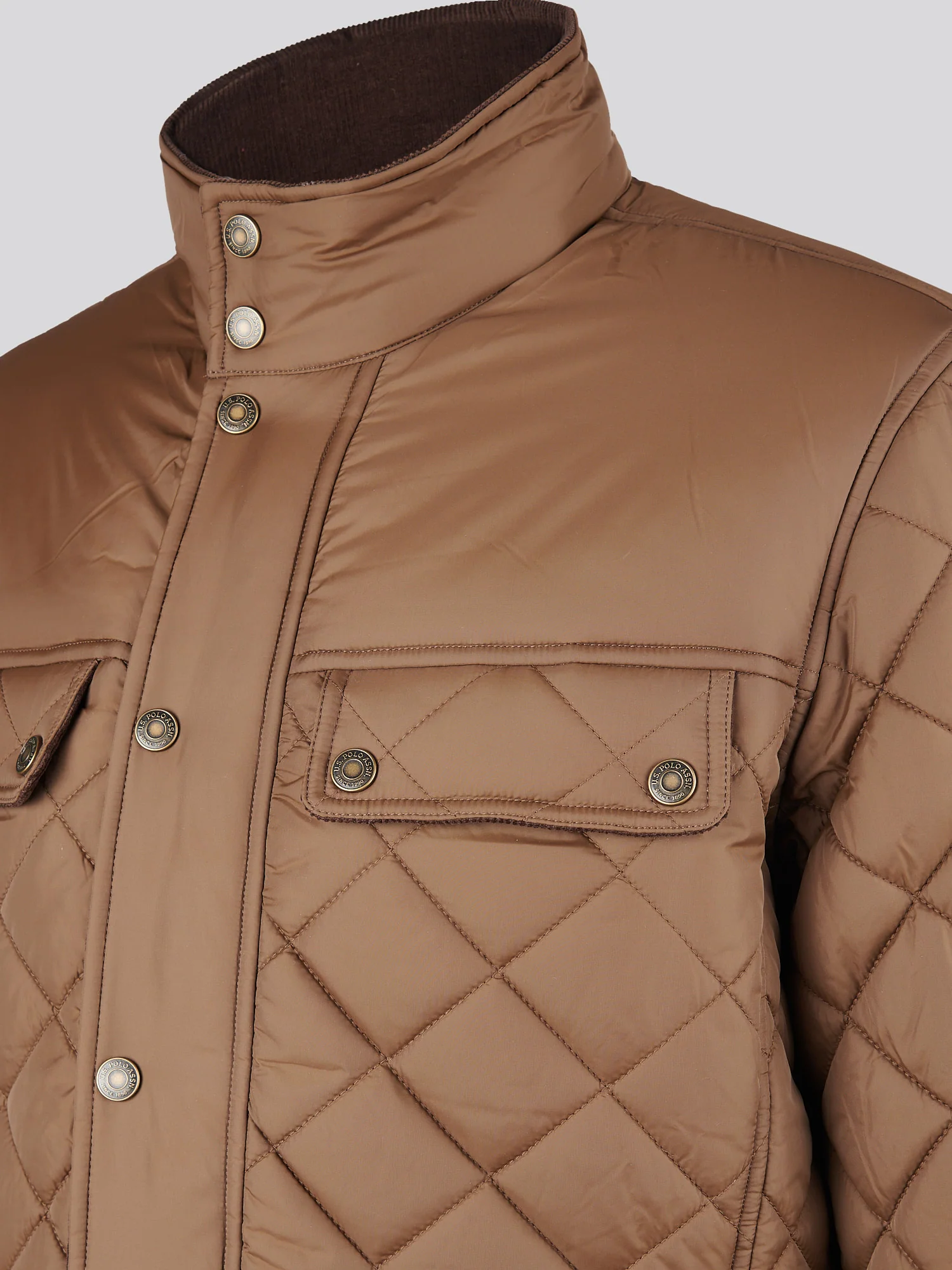 Mens Diamond Quilted Funnel Jacket in Cocoa - Image 9