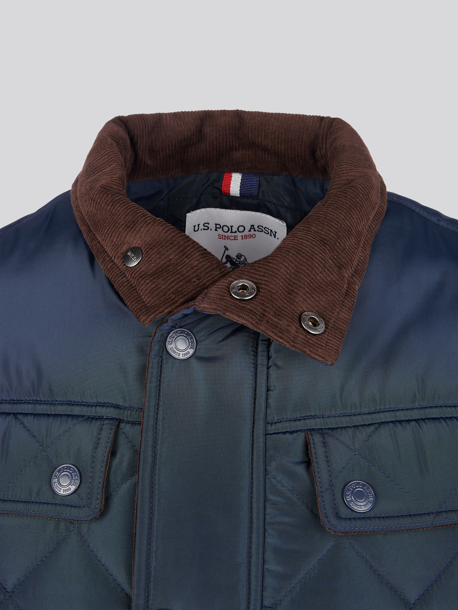 Mens Diamond Quilted Funnel Jacket in Dark Sapphire Navy - Image 8