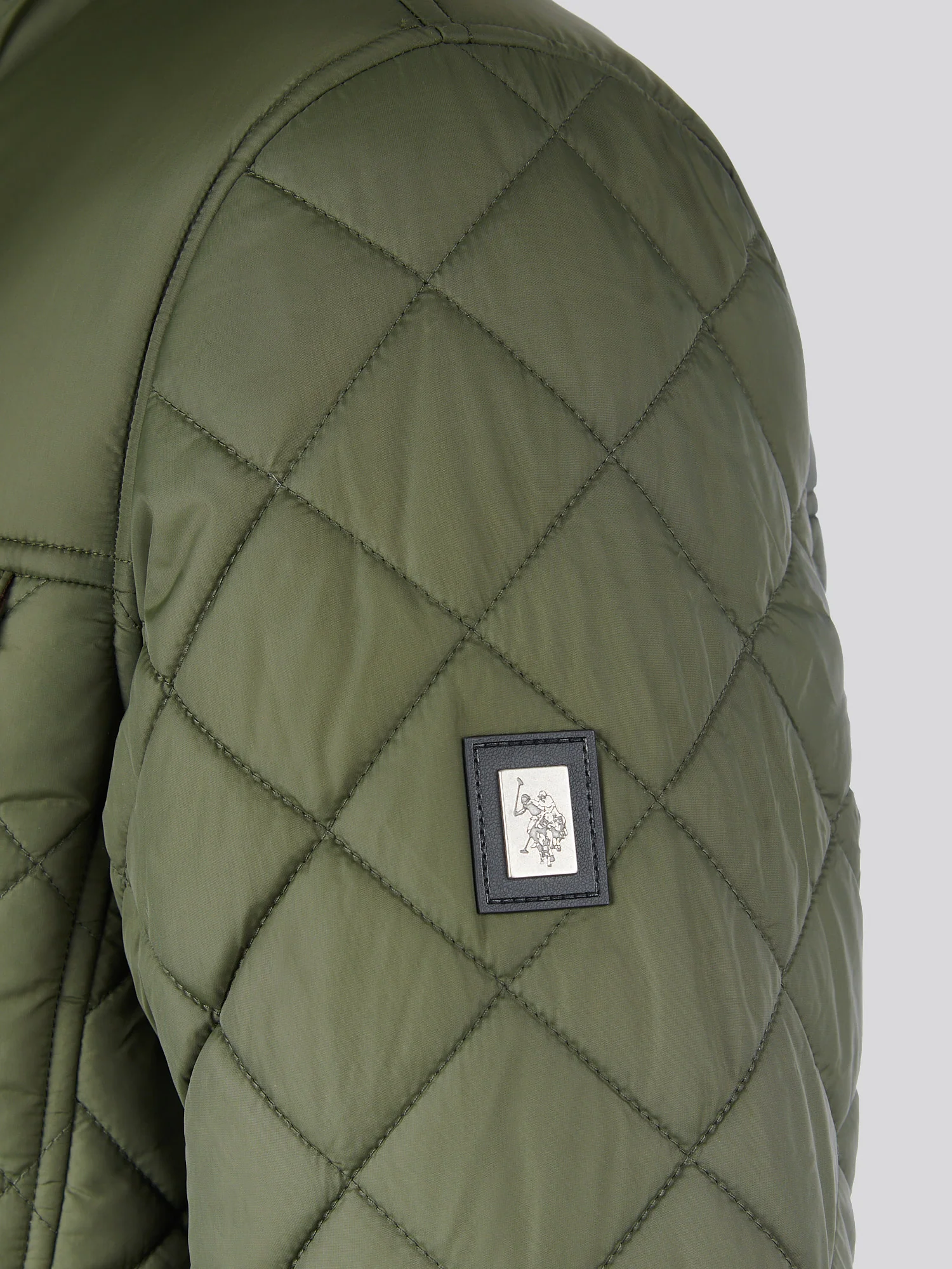 Mens Diamond Quilted Funnel Jacket in Forest Night - Image 12