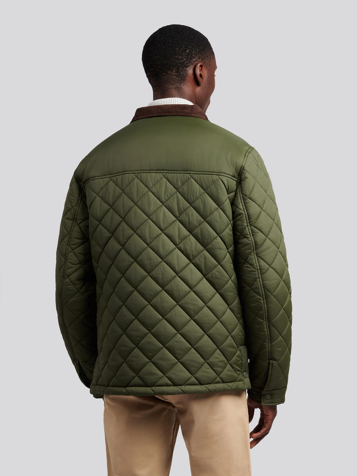 Mens Diamond Quilted Funnel Jacket in Forest Night - Image 3