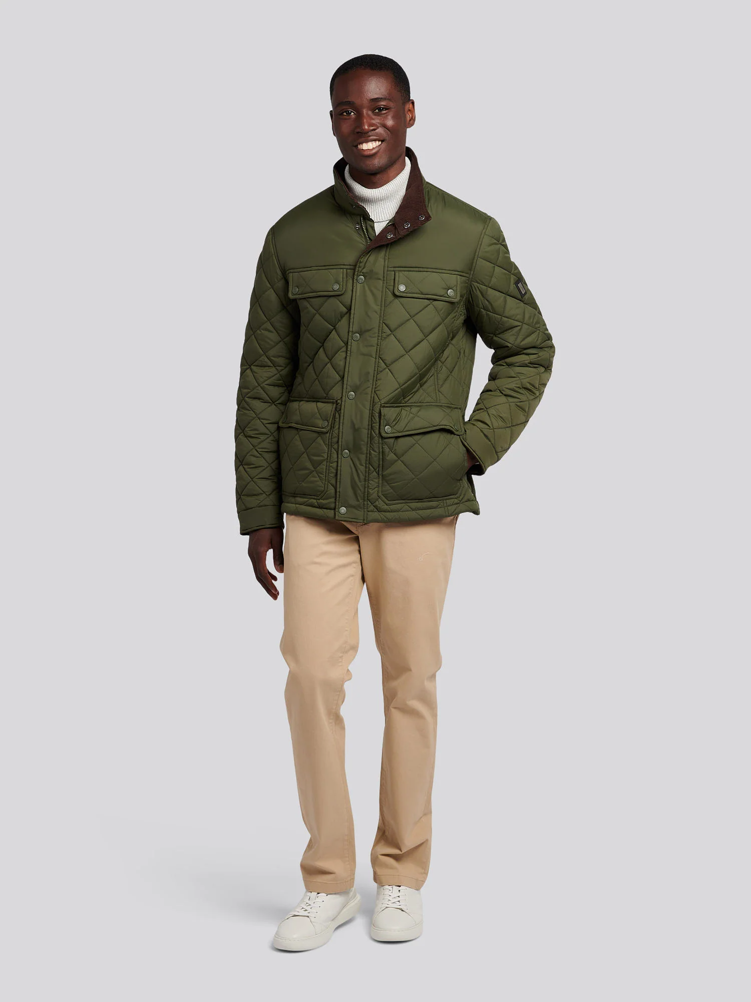 Mens Diamond Quilted Funnel Jacket in Forest Night - Image 4