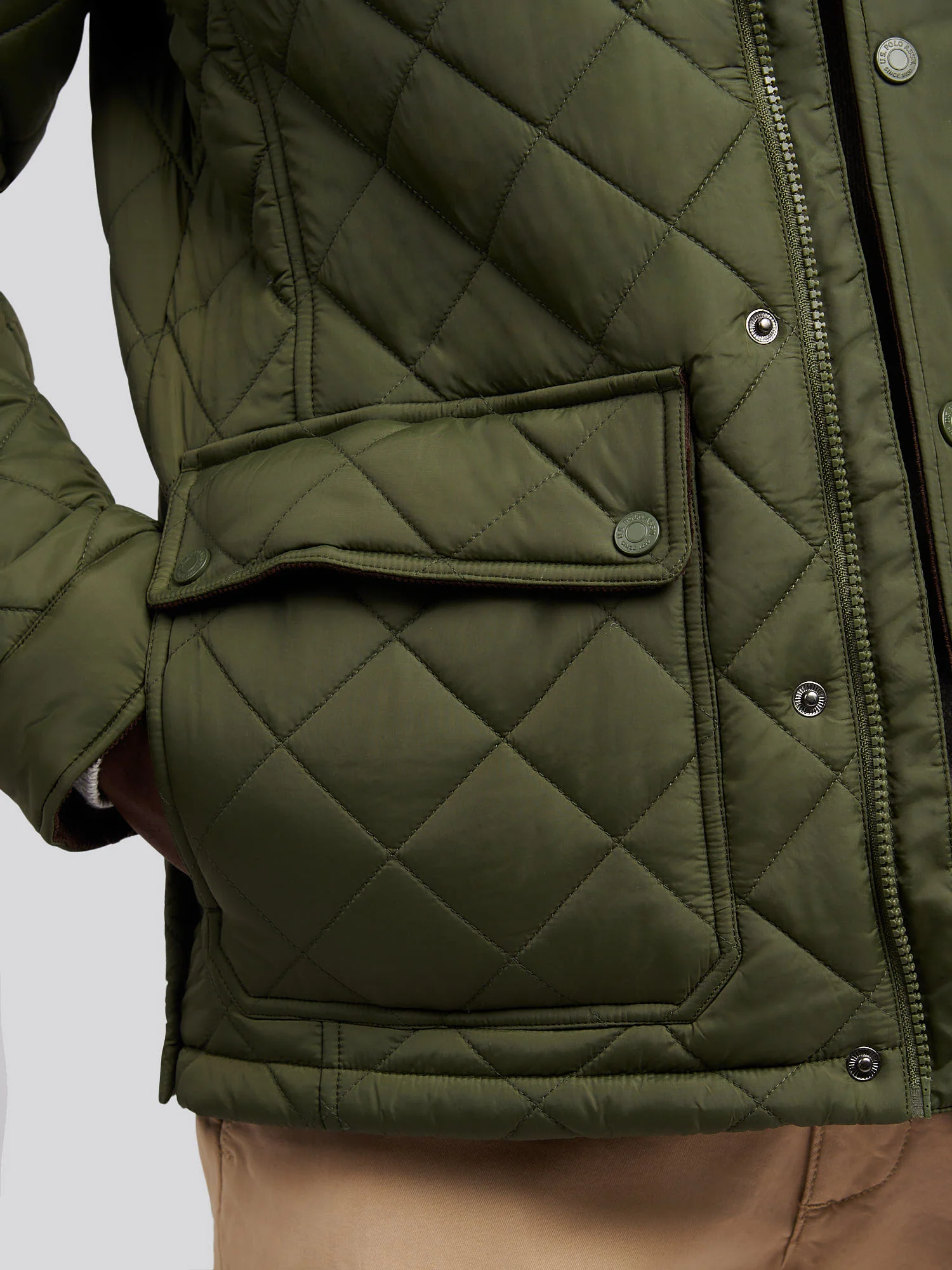 Mens Diamond Quilted Funnel Jacket in Forest Night - Image 6