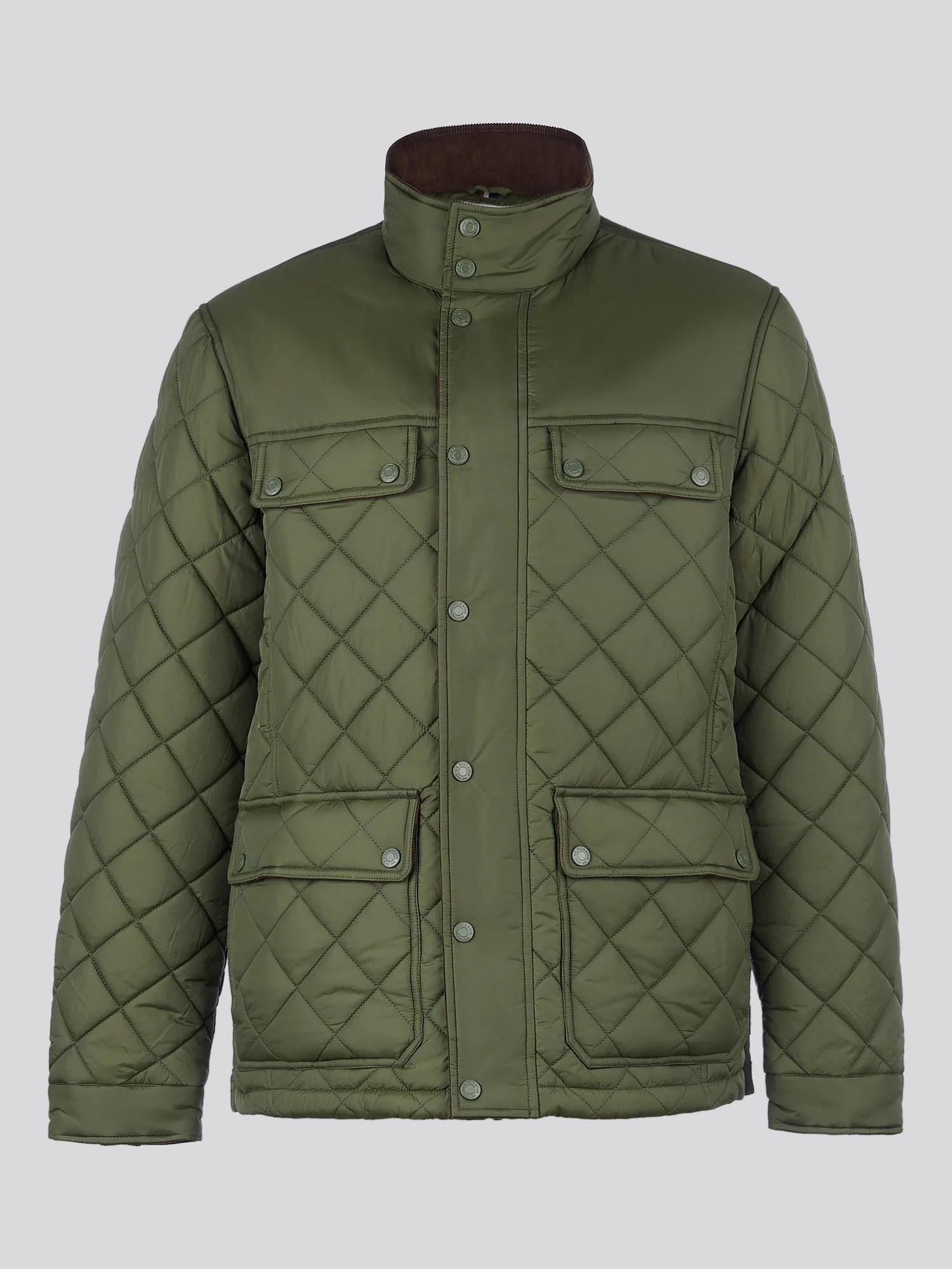Mens Diamond Quilted Funnel Jacket in Forest Night - Image 8