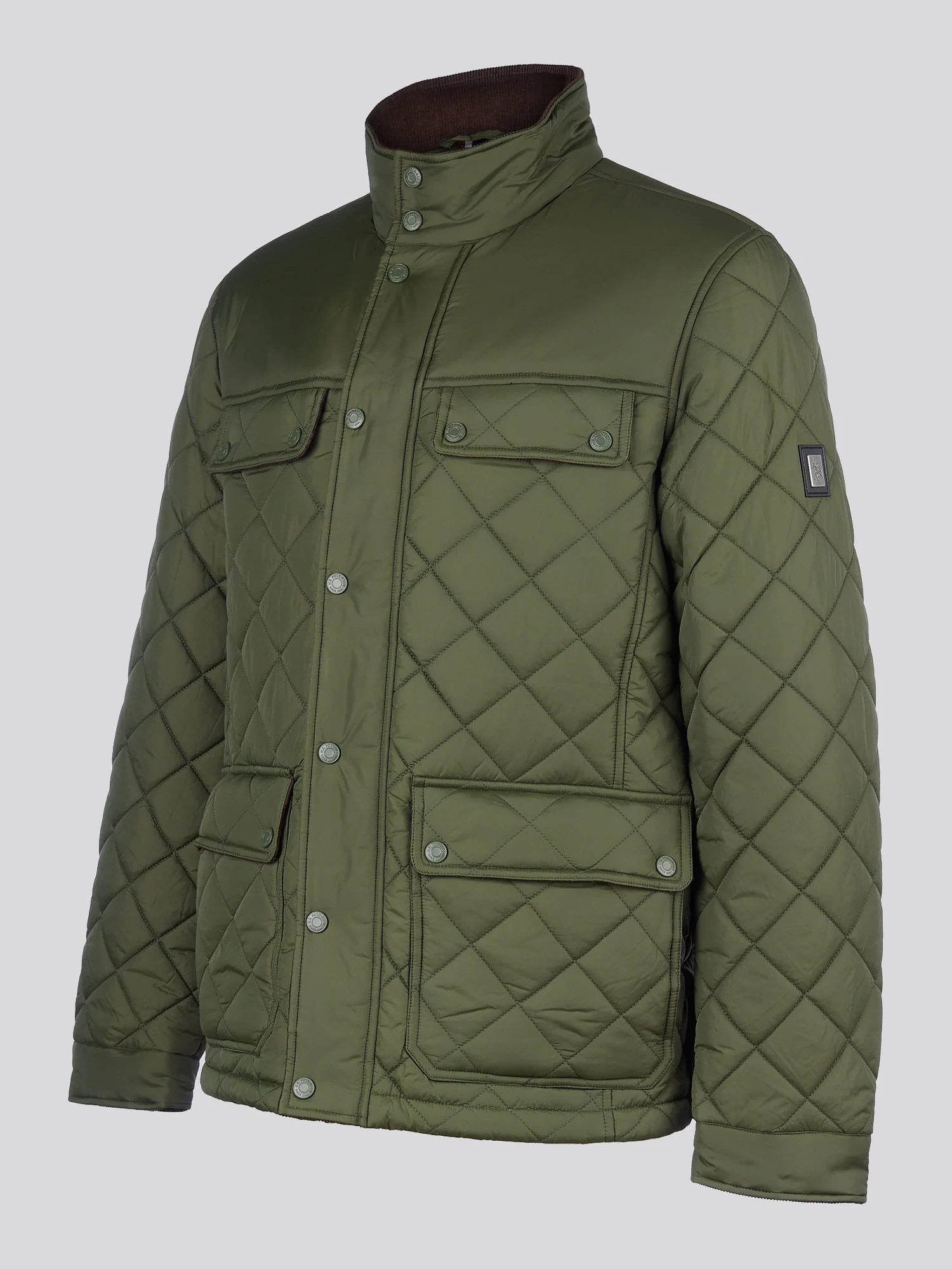 Mens Diamond Quilted Funnel Jacket in Forest Night - Image 9