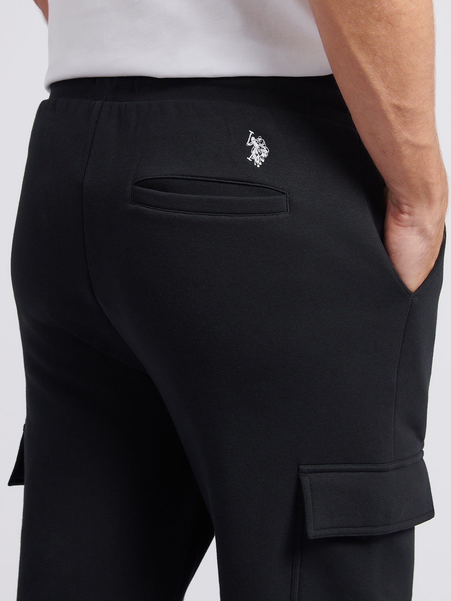 Mens Double Horsemen Cargo Sweat Jogger in Black - Image 2