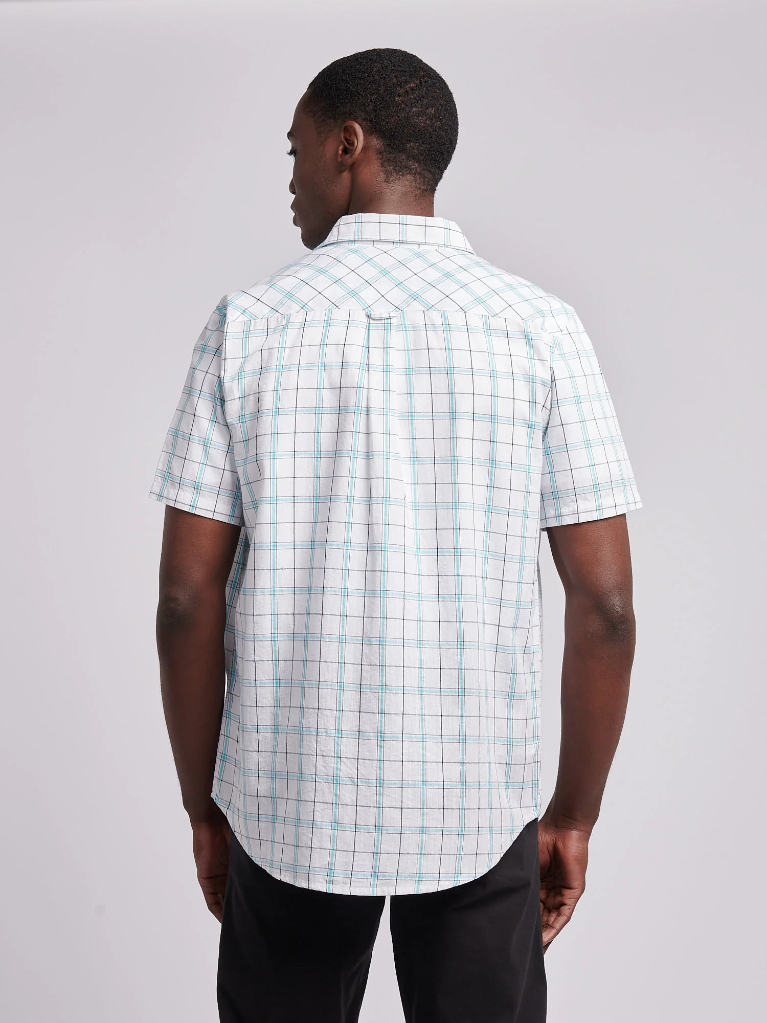Mens Double Horsemen Checked Short Sleeve Shirt in Bright White - Image 4