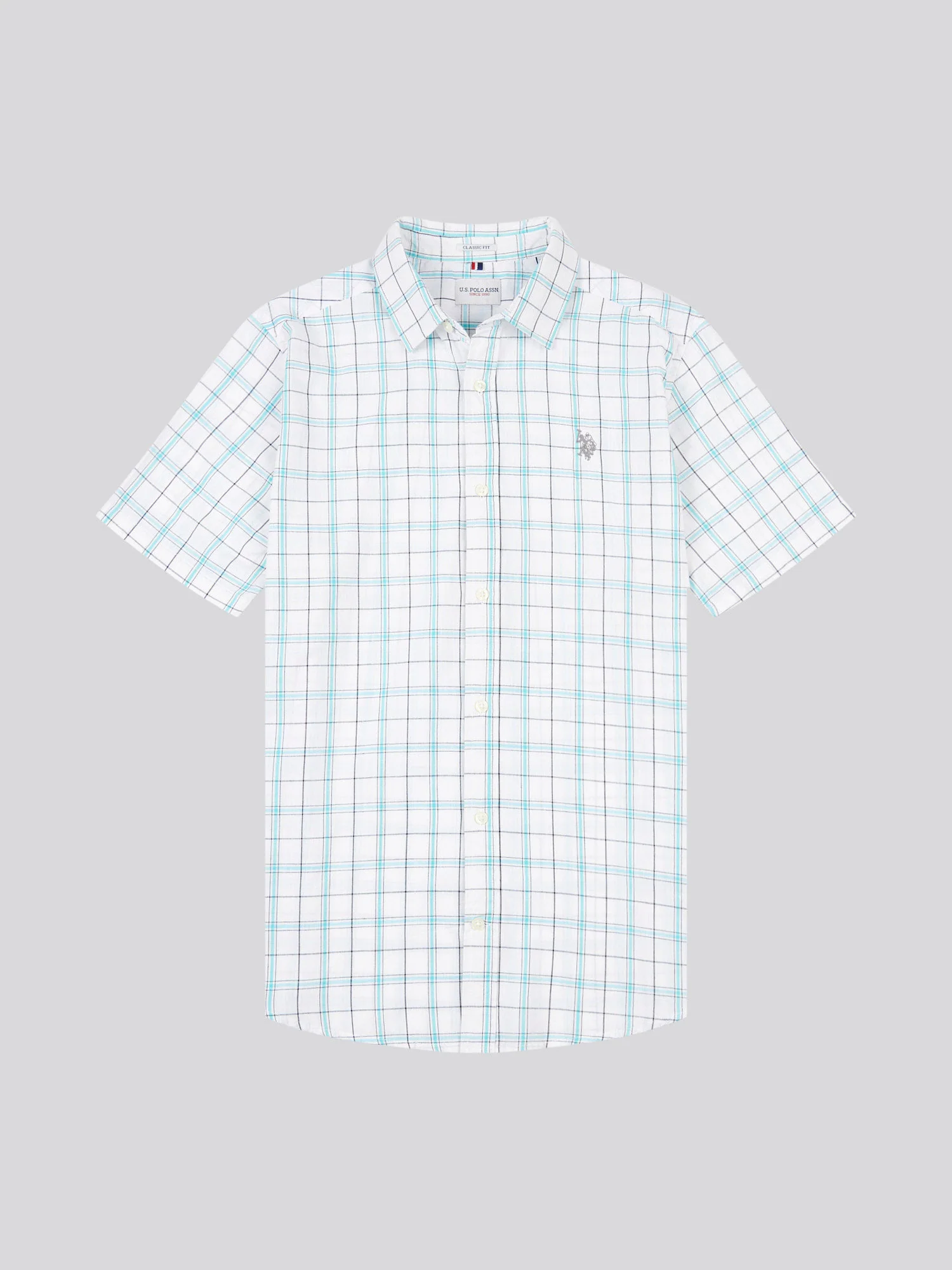 Mens Double Horsemen Checked Short Sleeve Shirt in Bright White - Image 5